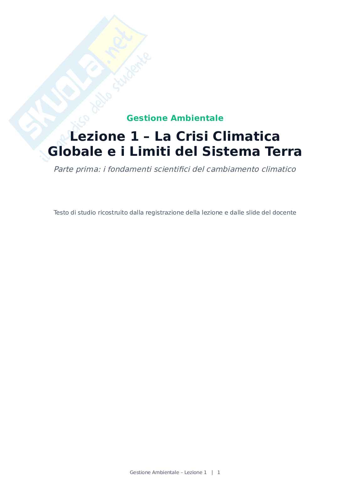 Lezione 1 Gestione ambientale Pag. 1