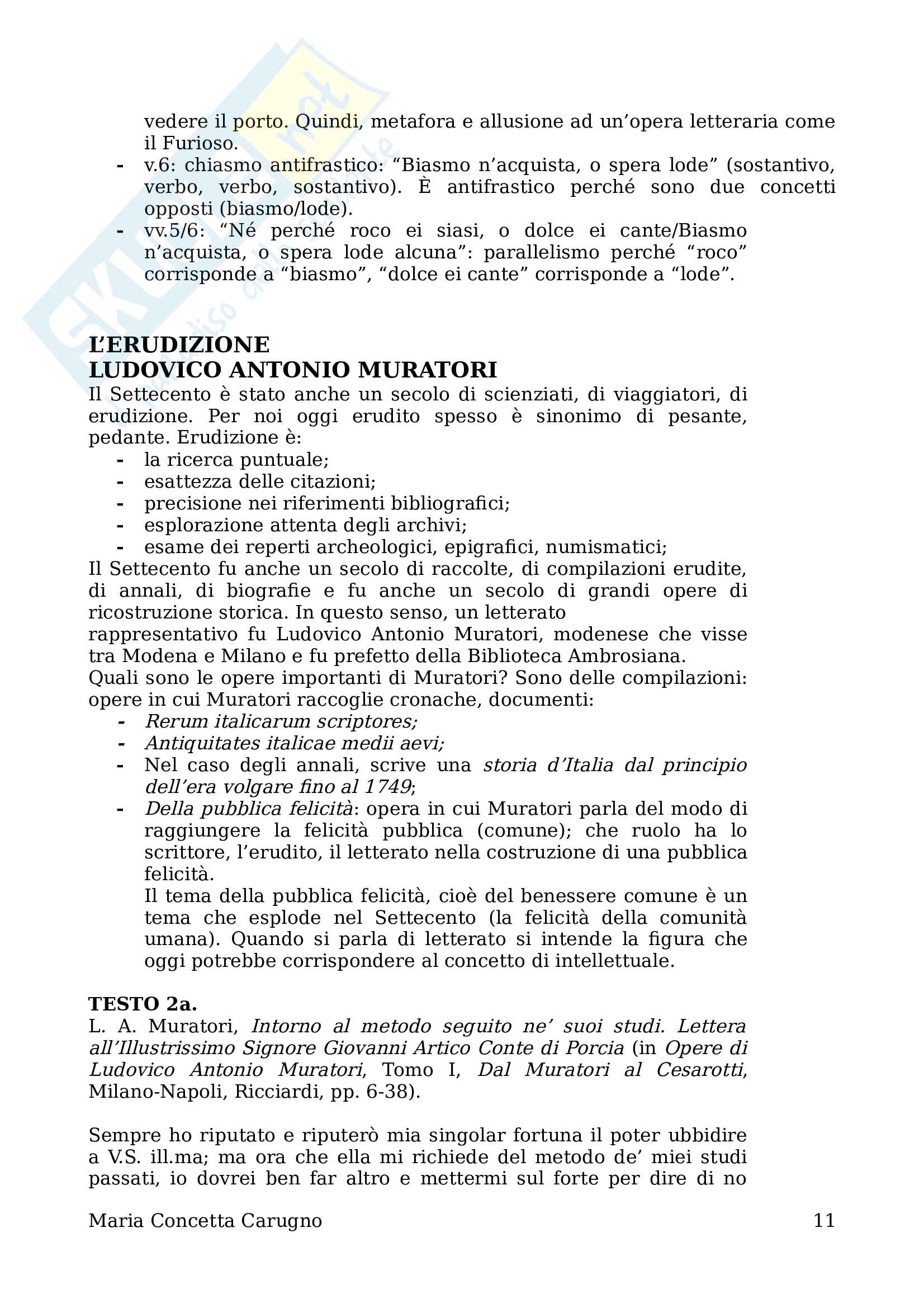 Seminario di Letteratura italiana II Il Settecento Pag. 11