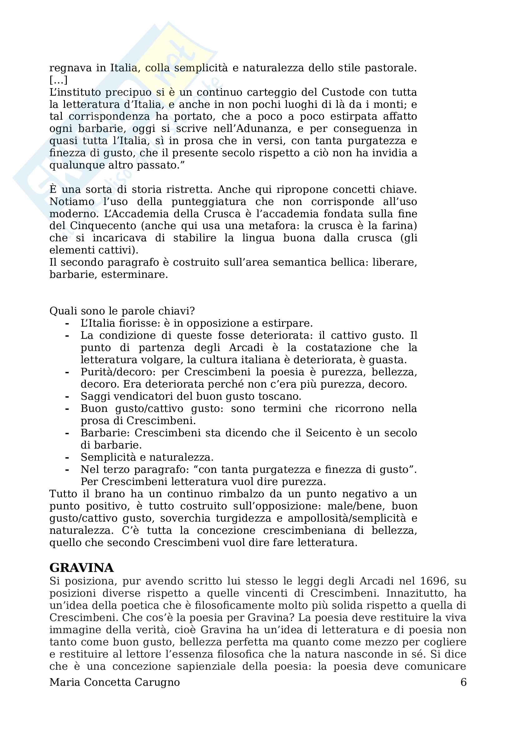 Seminario di Letteratura italiana II Il Settecento Pag. 6