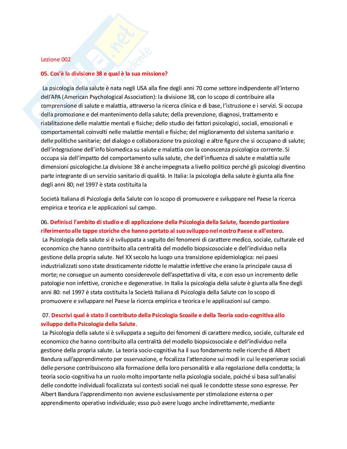 Domande aperte Psicologia della salute Pag. 1