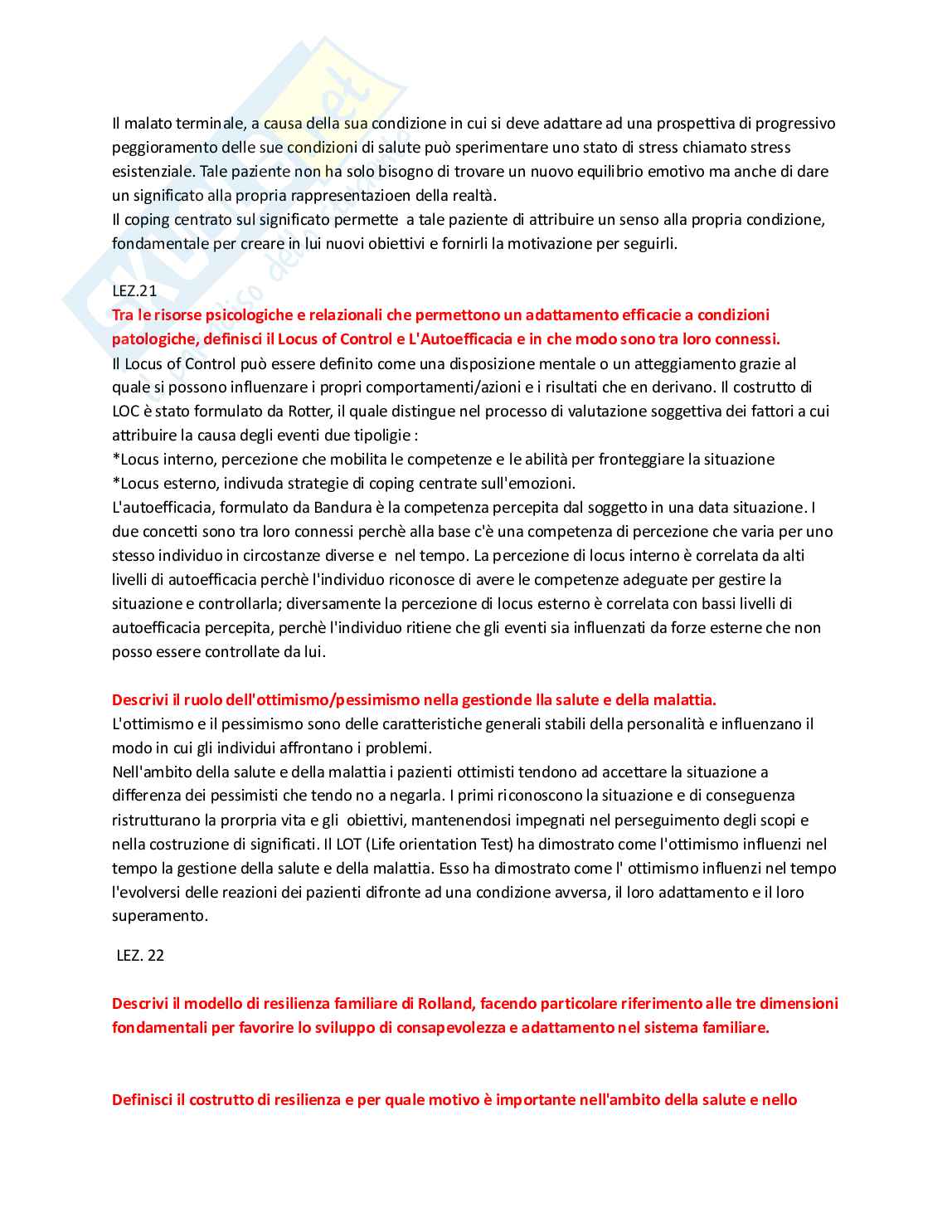 Domande aperte Psicologia della salute Pag. 16