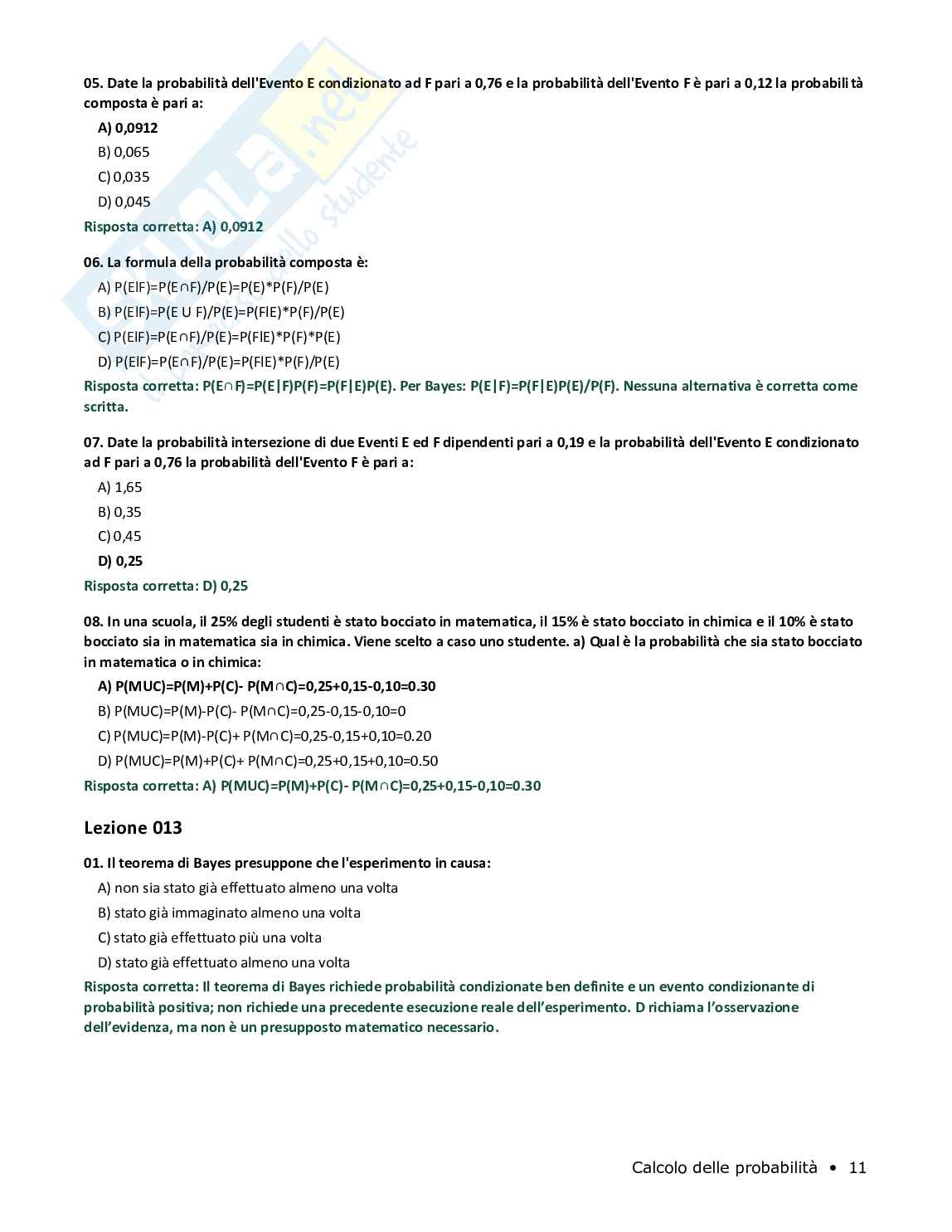Quiz risolti Calcolo delle probabilità, 2026 Pag. 11