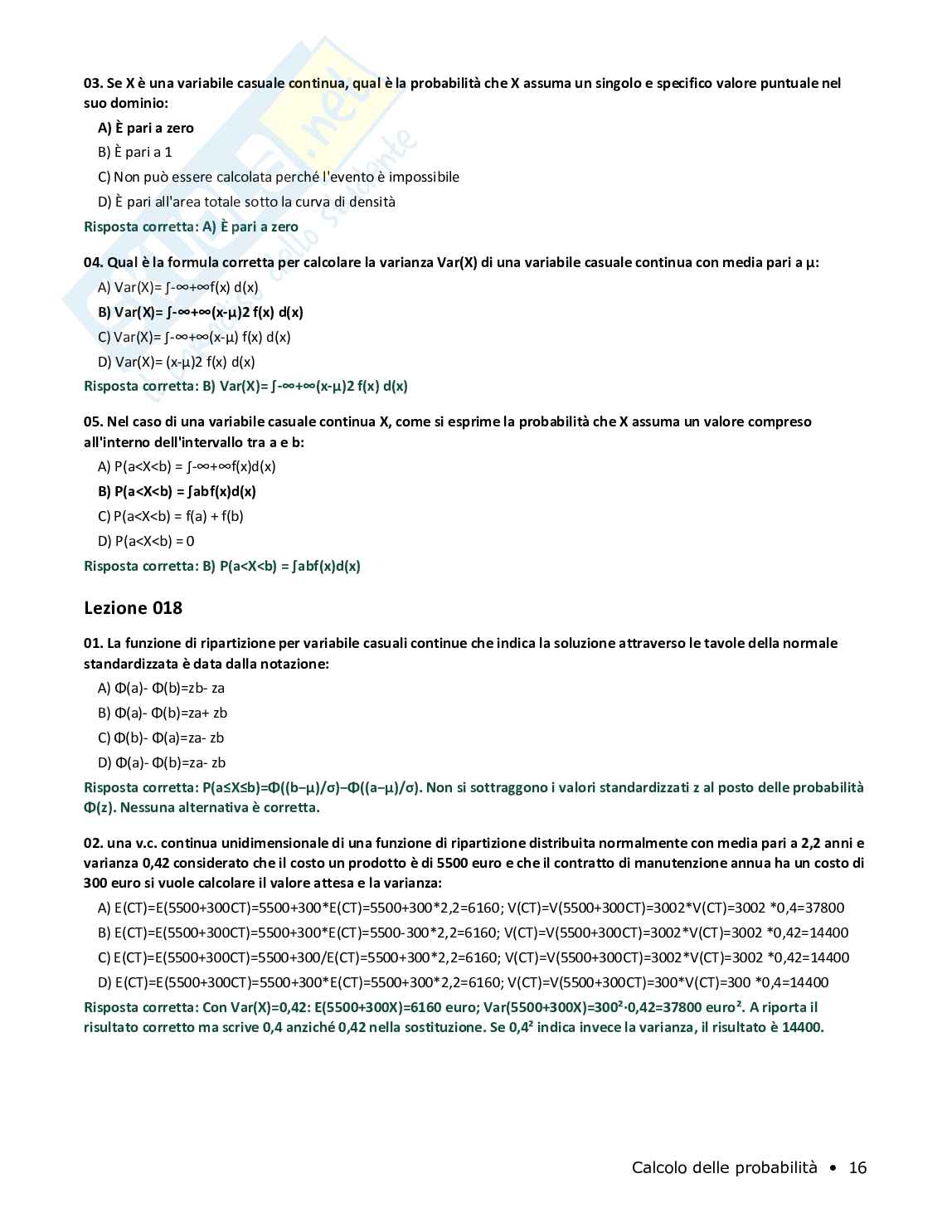Quiz risolti Calcolo delle probabilità, 2026 Pag. 16