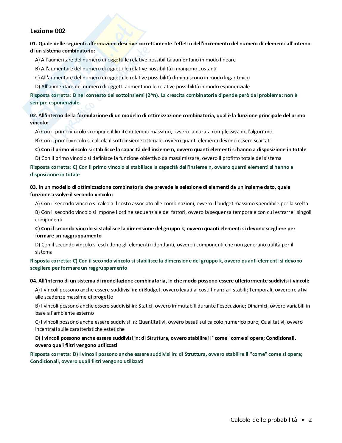Quiz risolti Calcolo delle probabilità, 2026 Pag. 2