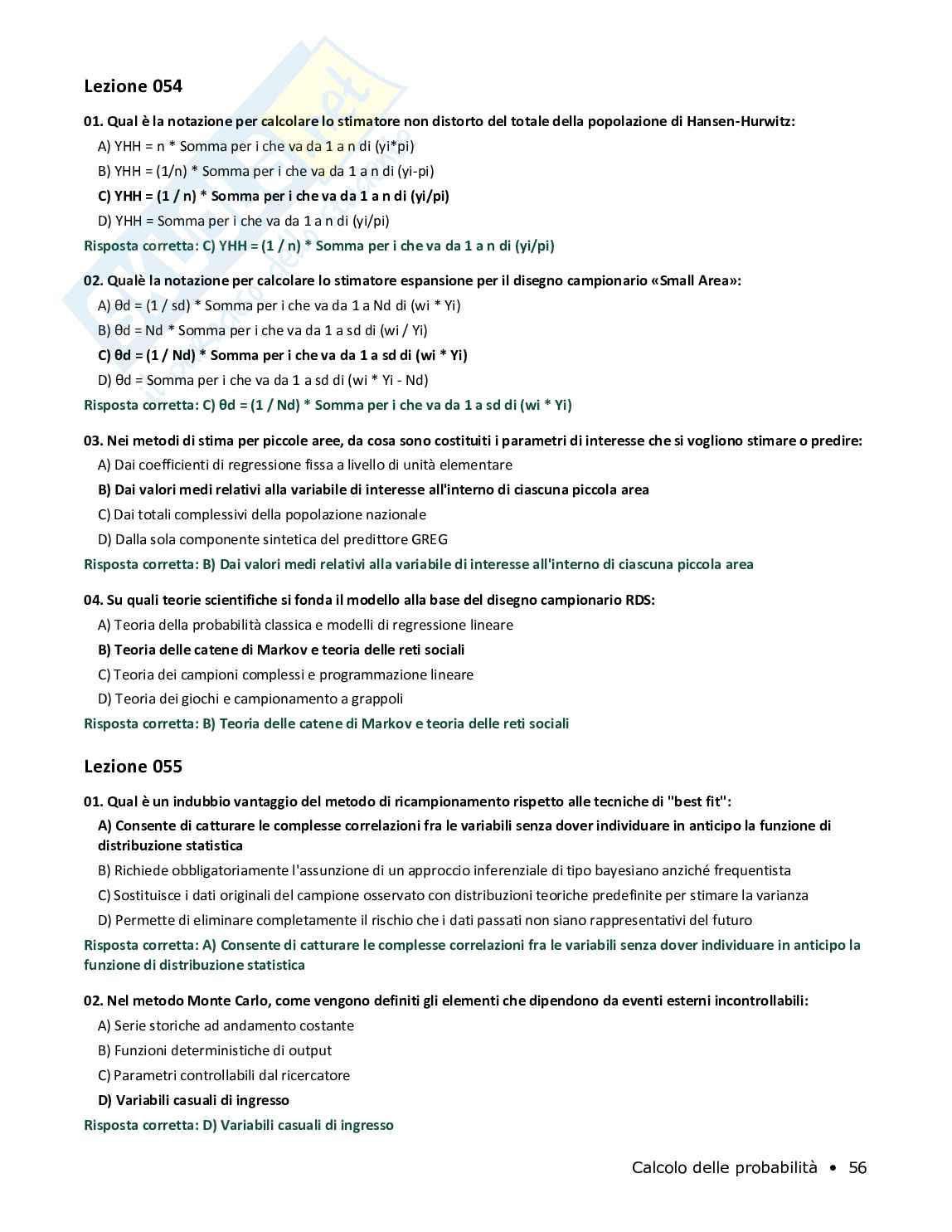Quiz risolti Calcolo delle probabilità, 2026 Pag. 56