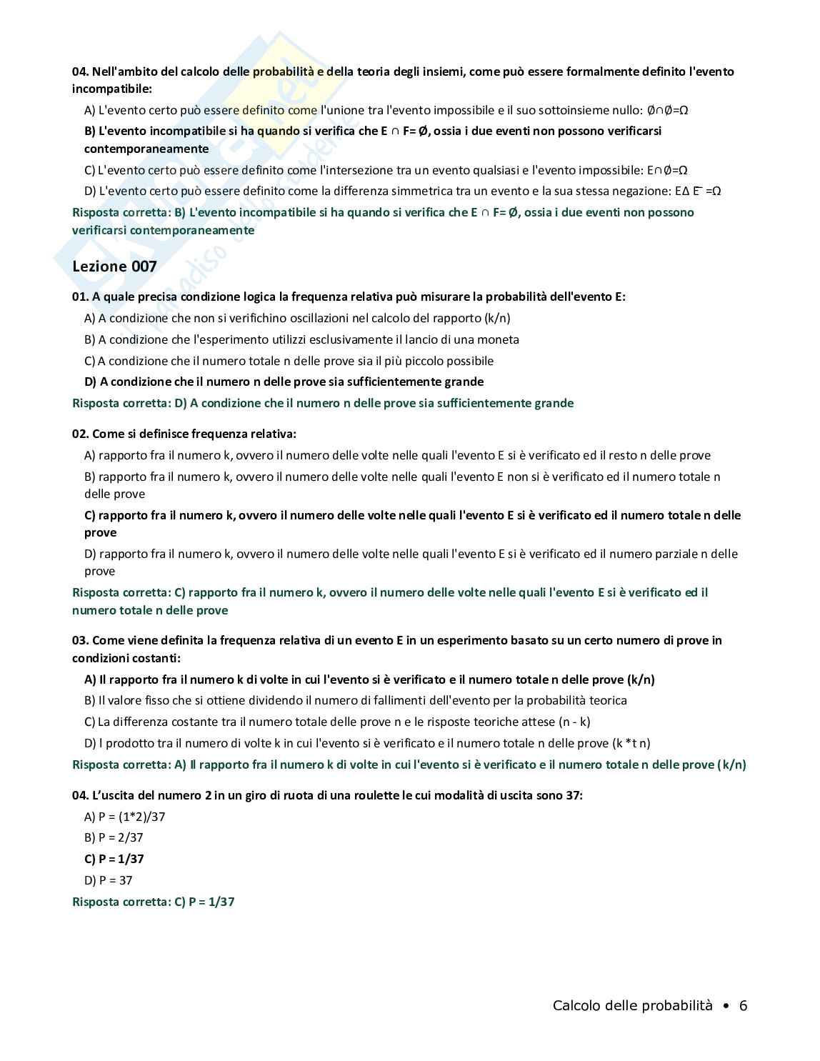 Quiz risolti Calcolo delle probabilità, 2026 Pag. 6