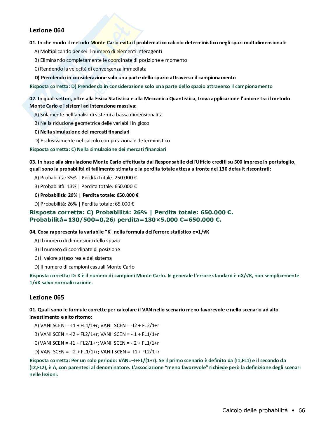 Quiz risolti Calcolo delle probabilità, 2026 Pag. 66