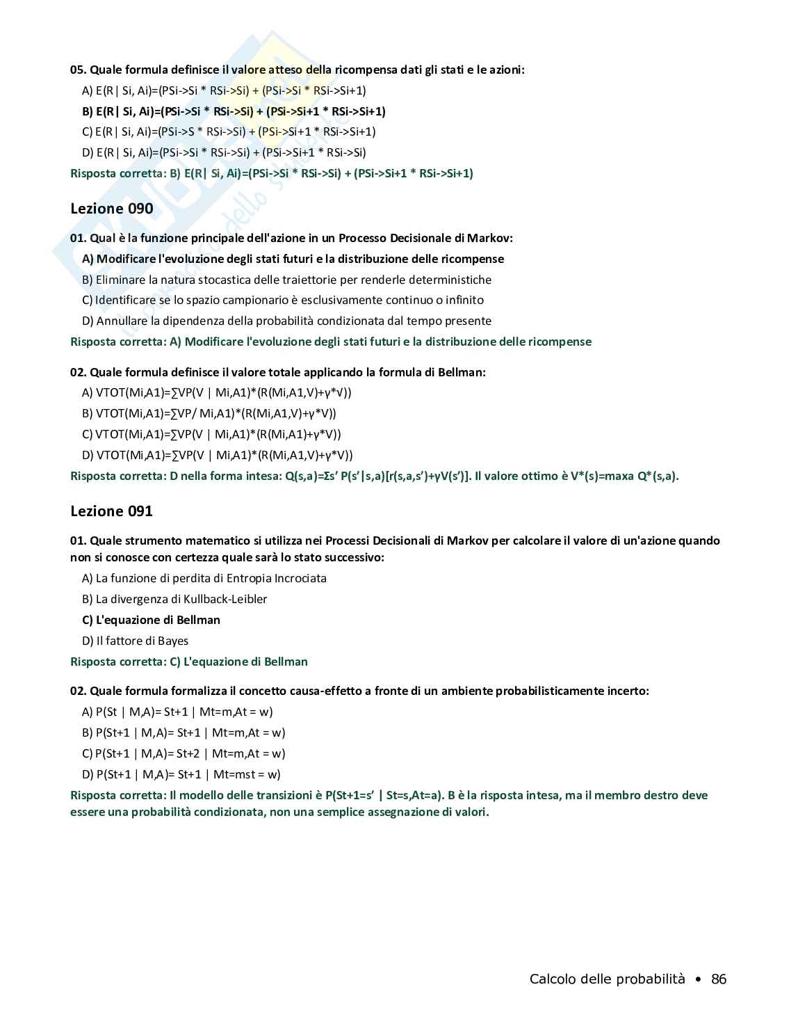 Quiz risolti Calcolo delle probabilità, 2026 Pag. 86