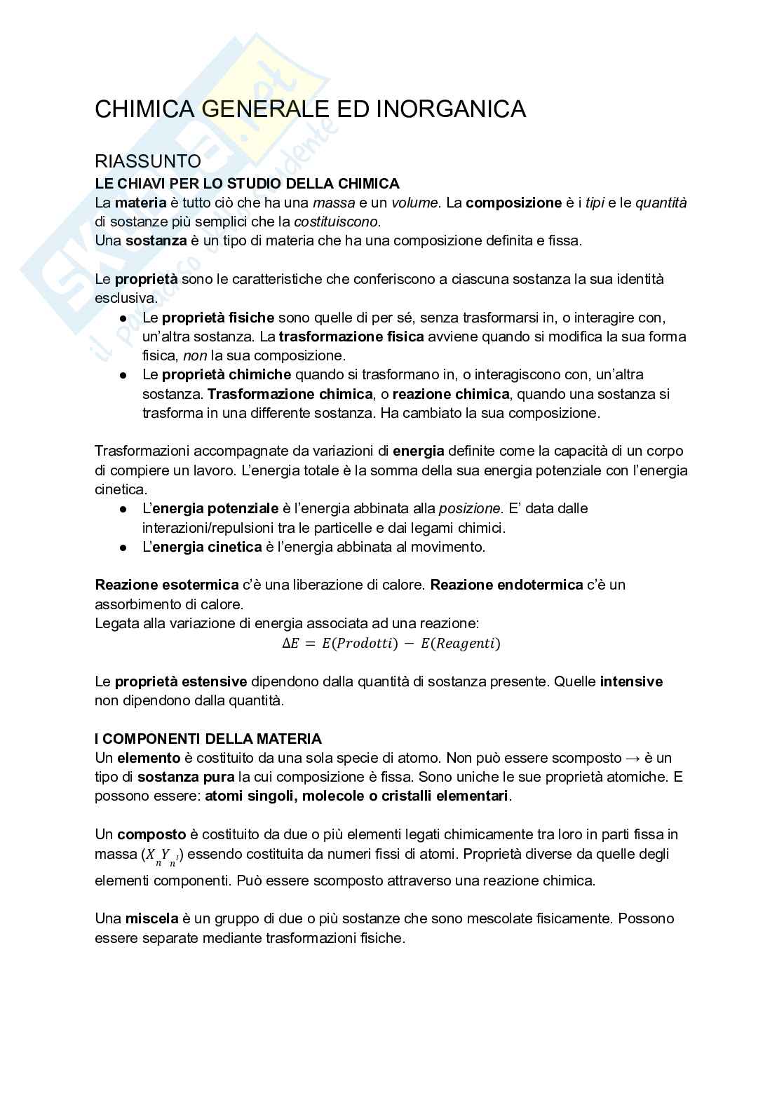Appunti di Chimica Generale ed Inorganica Pag. 1