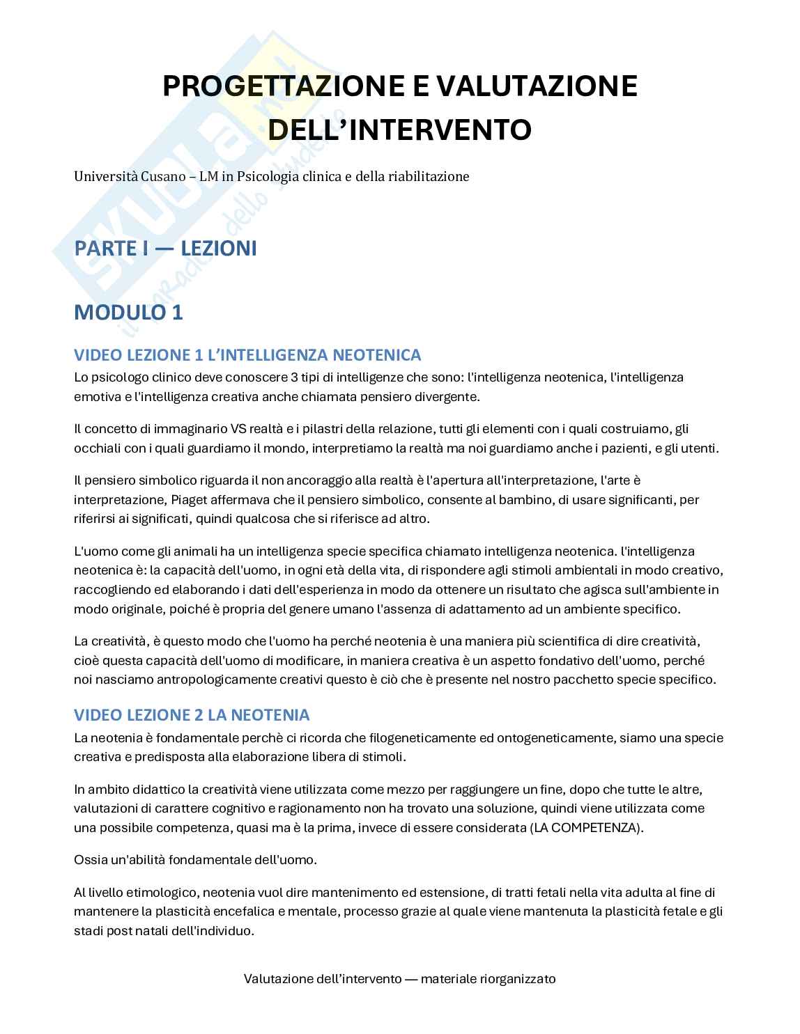 Progettazione e valutazione dell'intervento - Lezioni e domande  Pag. 1