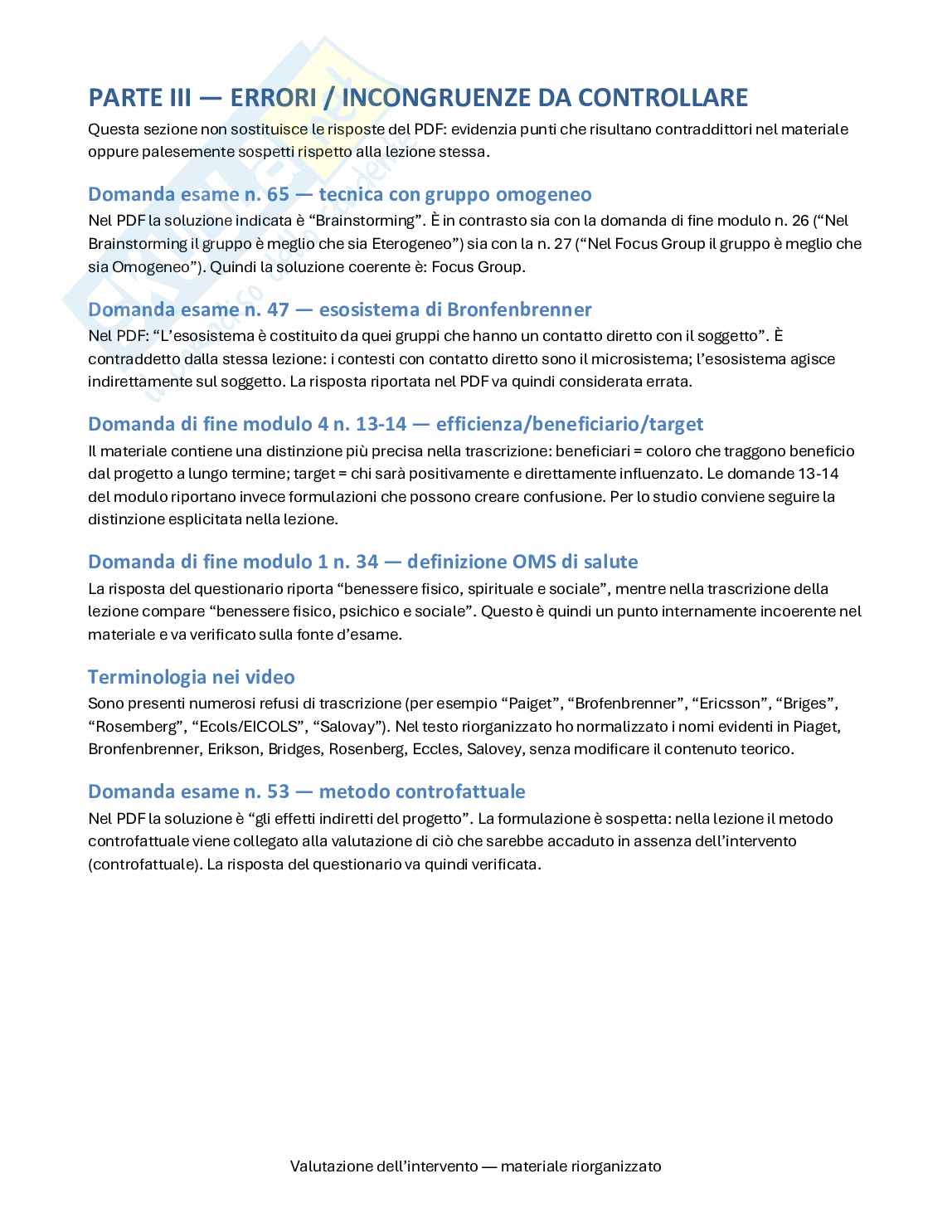 Progettazione e valutazione dell'intervento - Lezioni e domande  Pag. 91