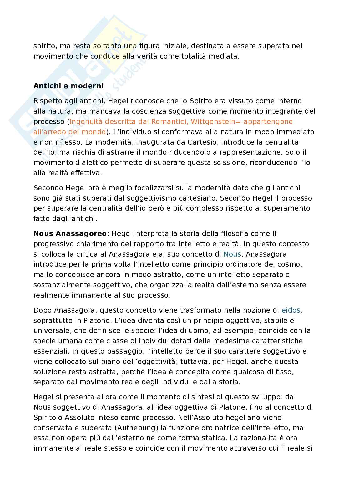 Riassunto esame Storia della filosofia, Prof. Fronterotta Francesco, libro consigliato Fenomenologia dello Spirito, Hegel Pag. 16