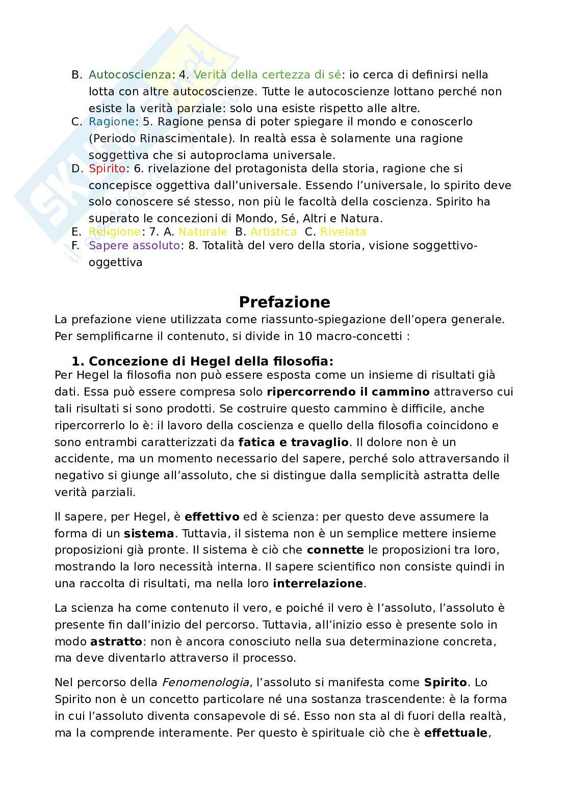 Riassunto esame Storia della filosofia, Prof. Fronterotta Francesco, libro consigliato Fenomenologia dello Spirito, Hegel Pag. 6