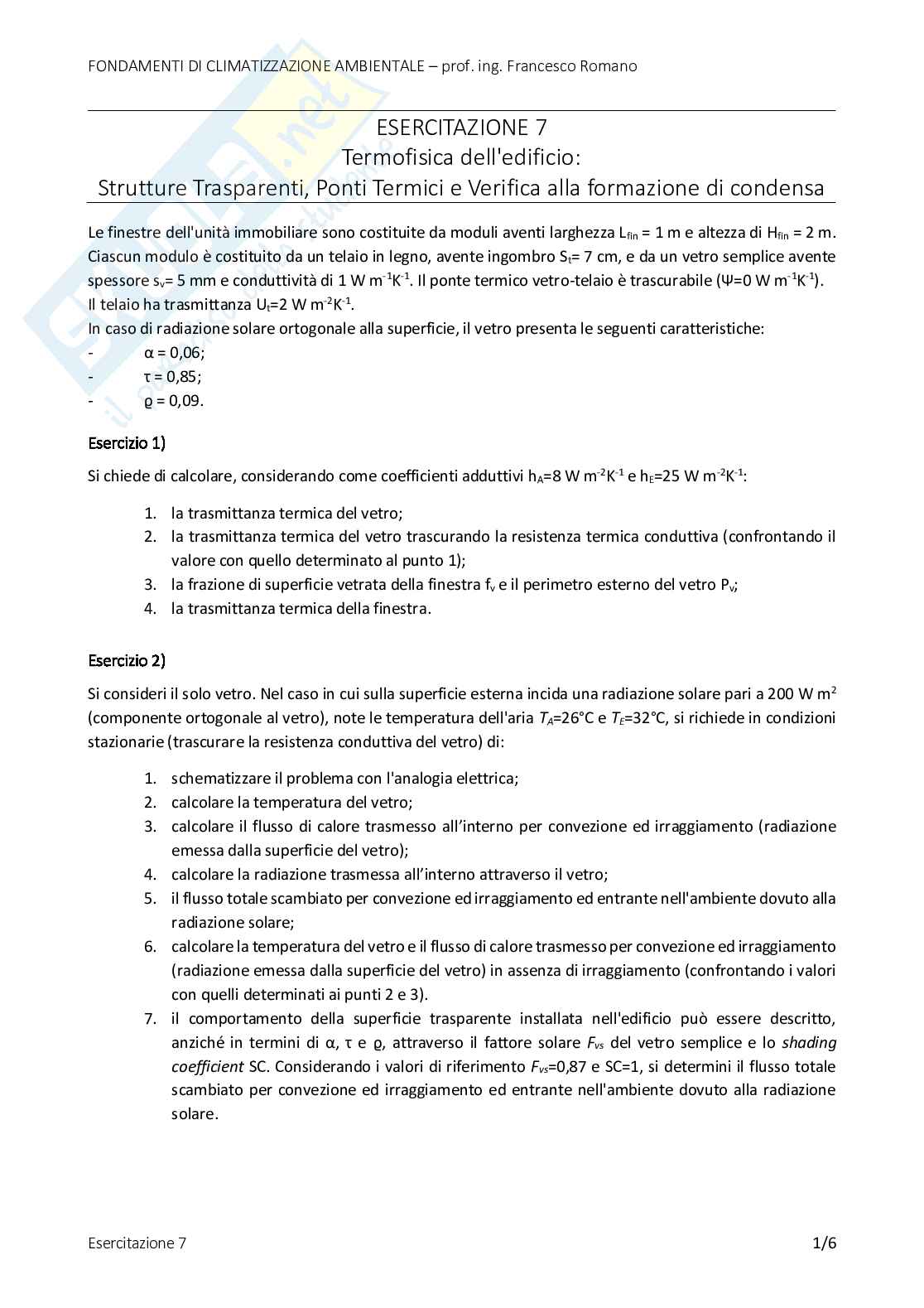 Esempio prova scritta Fondamenti di climatizzazione ambientale Pag. 1