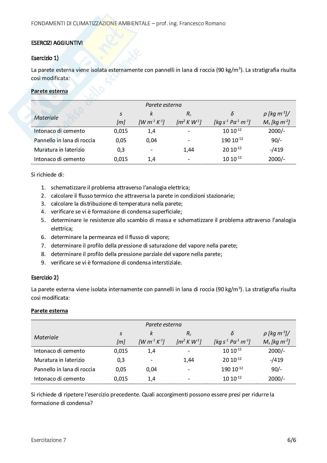 Esempio prova scritta Fondamenti di climatizzazione ambientale Pag. 6
