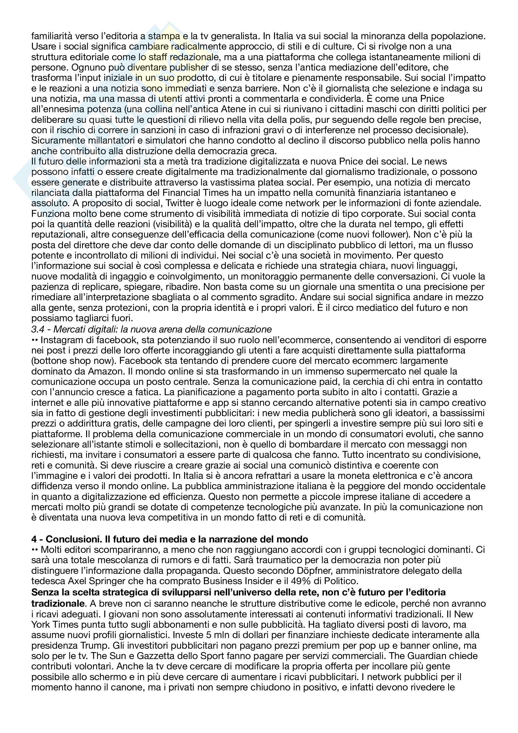 Riassunto esame Comunicazione per il management d'impresa, prof. Martino e Stancati, libro consigliato Il crepuscolo dei media Pag. 6