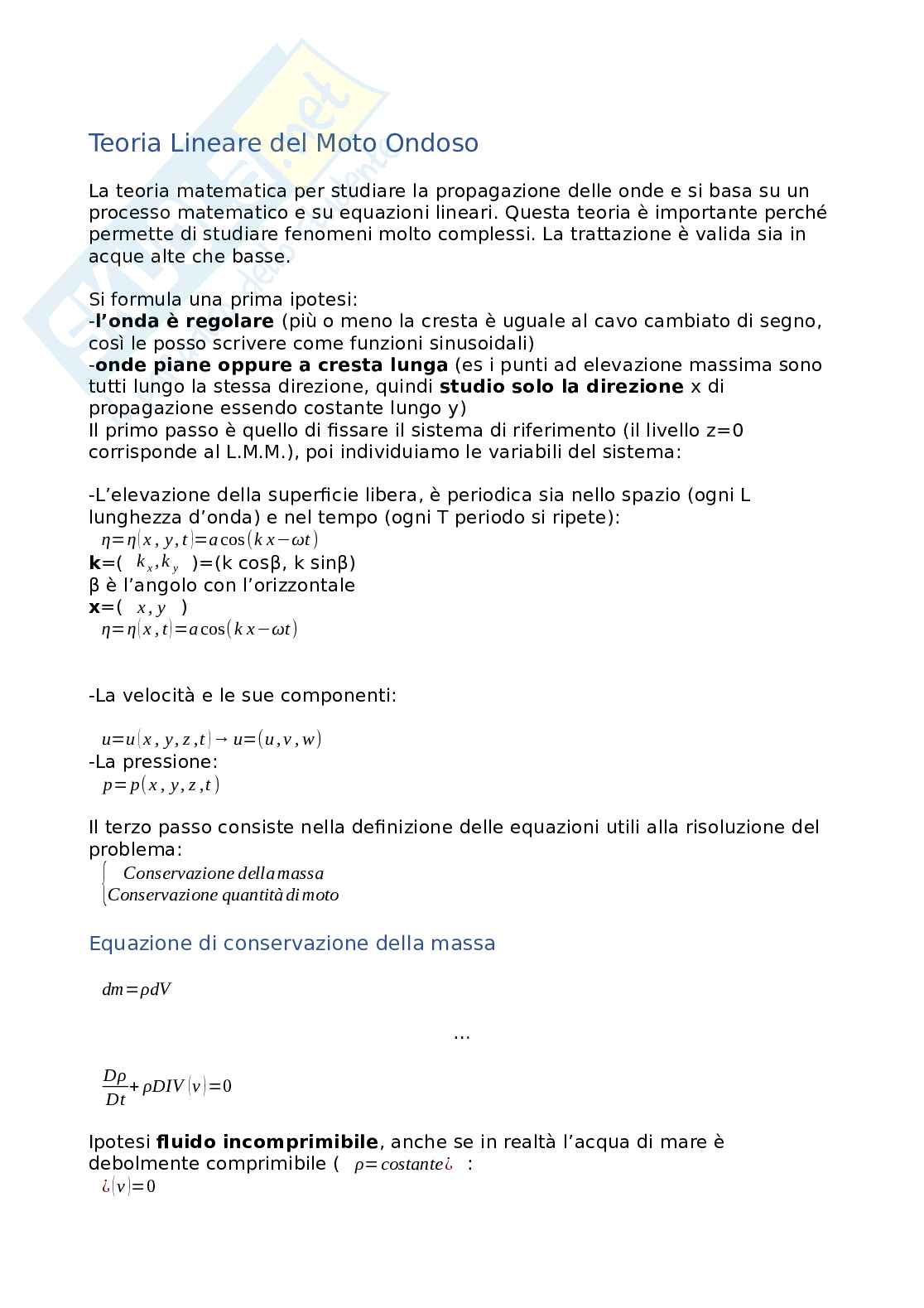 Appunti sulla teoria del Moto ondoso Pag. 1