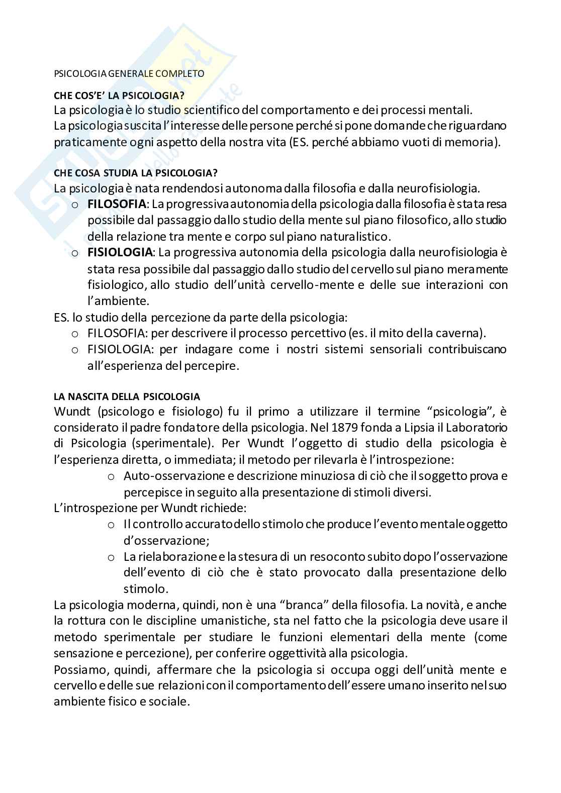 Corso Psicologia generale 1 Pag. 1