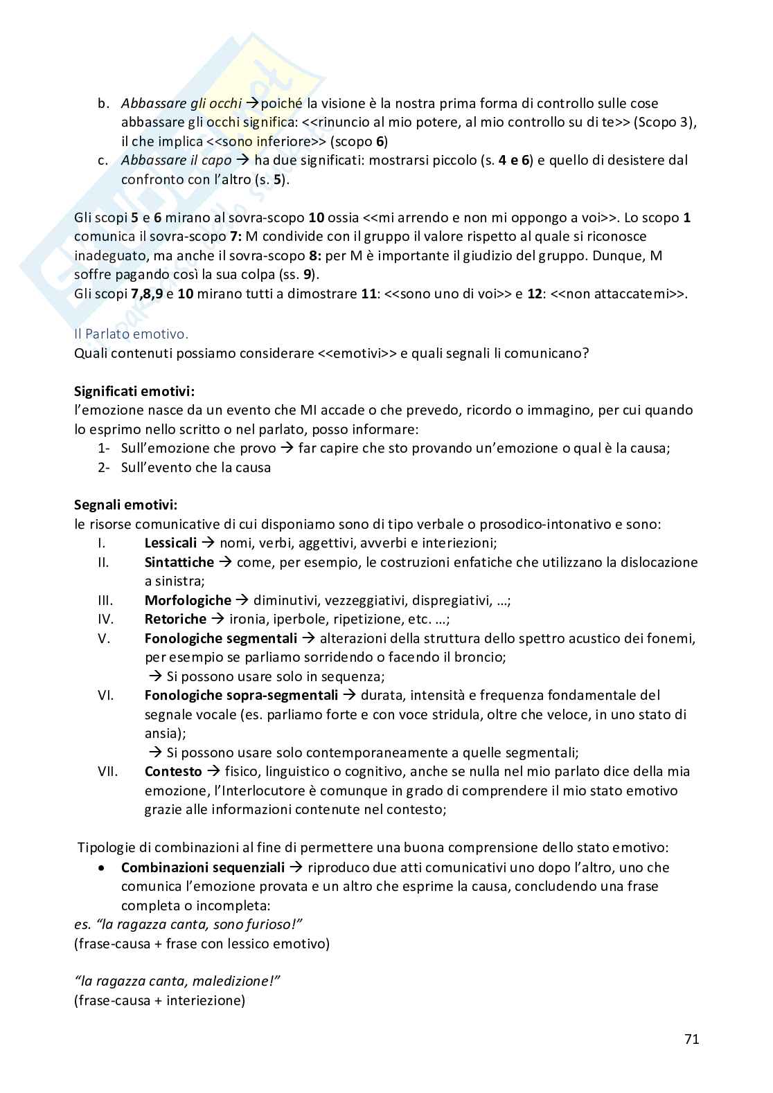 Riassunto esame Psicologia delle emozioni e della comunicazione multimodale, Prof. Poggi Isabella, libro consigliato Psicologia della comunicazione, Isabella Poggi Pag. 71