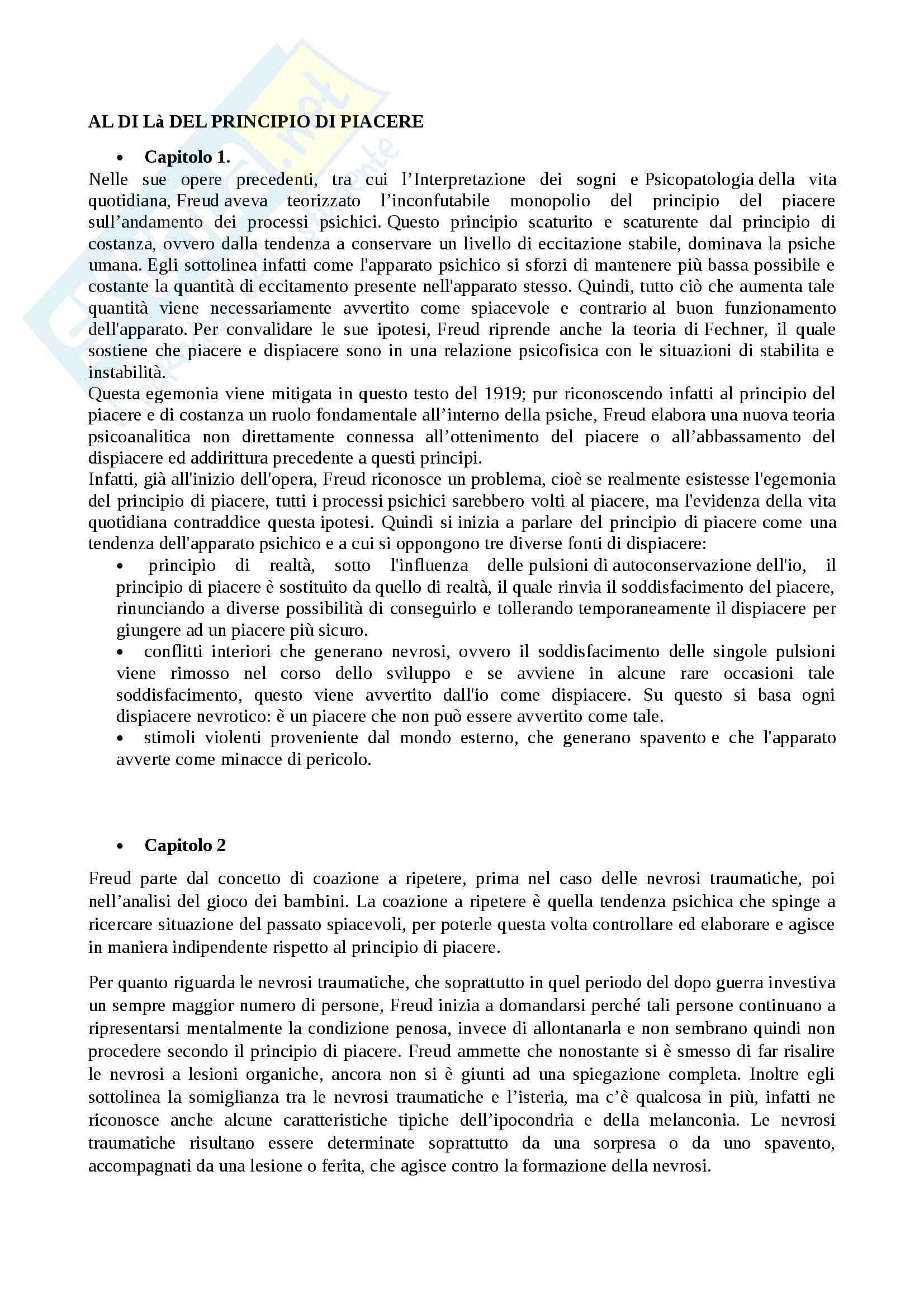 Al di la del principio di piacere - Freud; riassunto saggio - Al di là