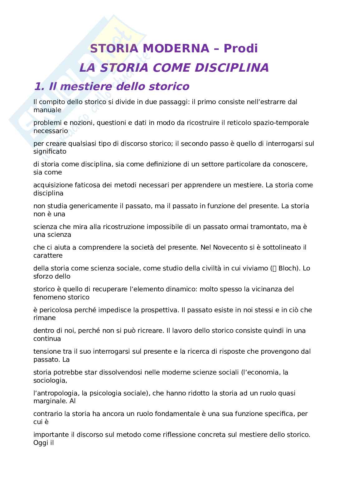 Riassunto esame Storia moderna, Prof. Broggio Paolo, libro consigliato La storia moderna, Prodi Pag. 1