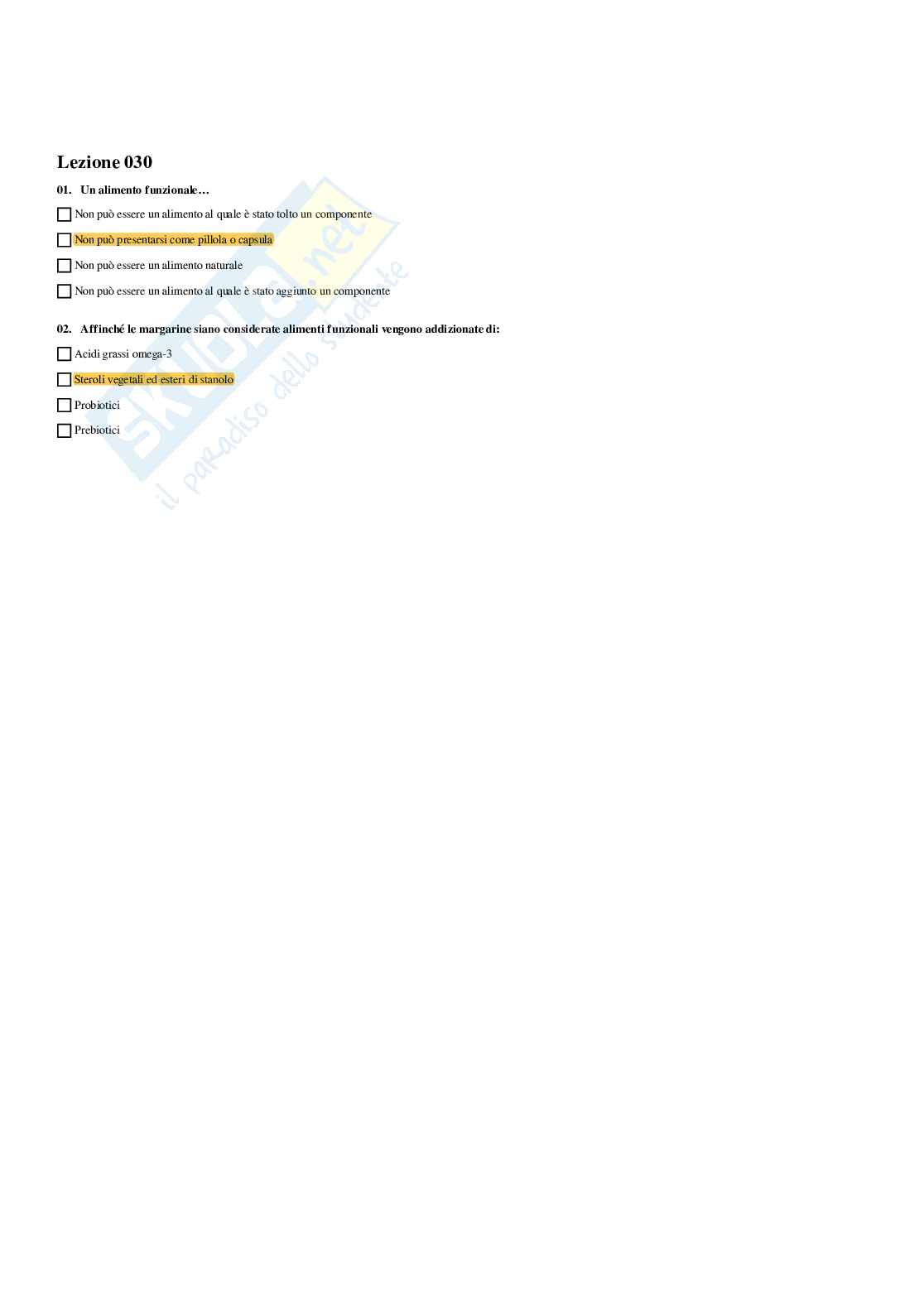 Paniere Nutraceutici integratori functional foods (2026) - Risposte multiple corrette Pag. 31