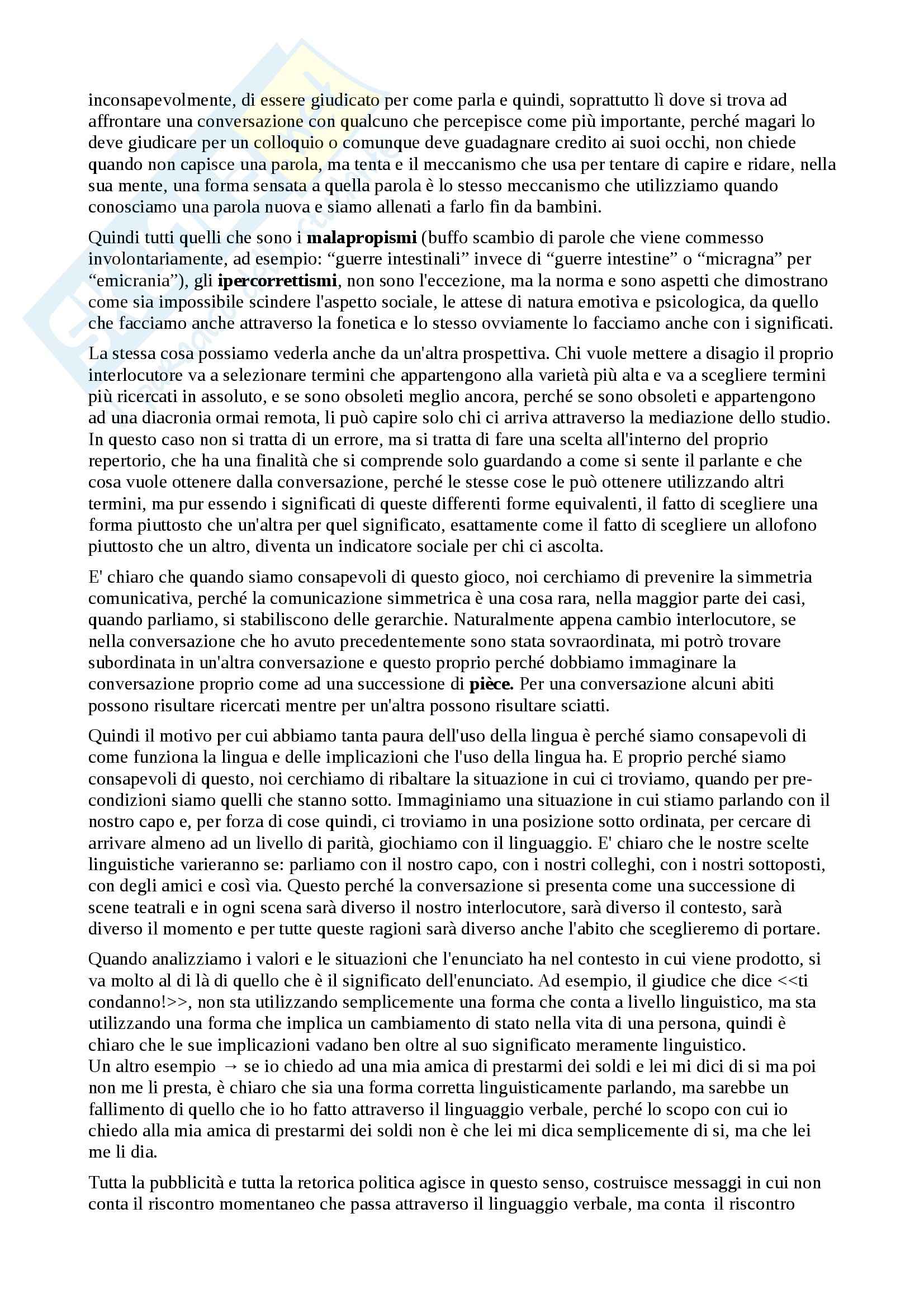 Riassunto esame linguistica e sociolinguistica, prof. Dragotto, libro consigliato Introduzione alla sociologia, Yule Pag. 26