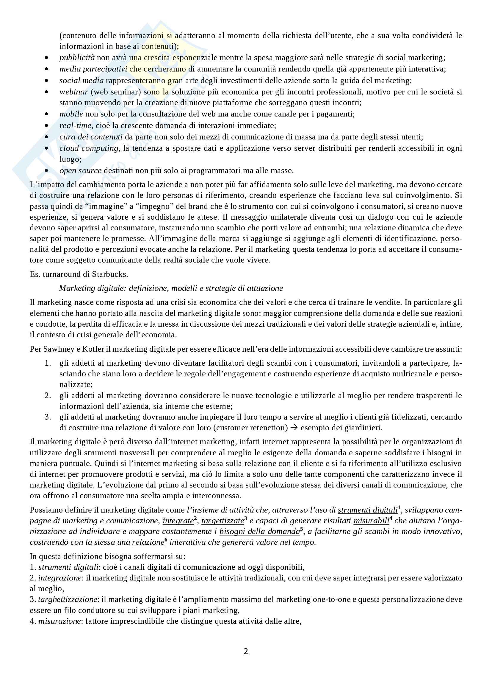 Riassunto esame di Laboratorio di Web Marketing e -Comunicazione, prof. Danio Berti, libro consigliato Marketing Digitale di Paola Peretti Pag. 2