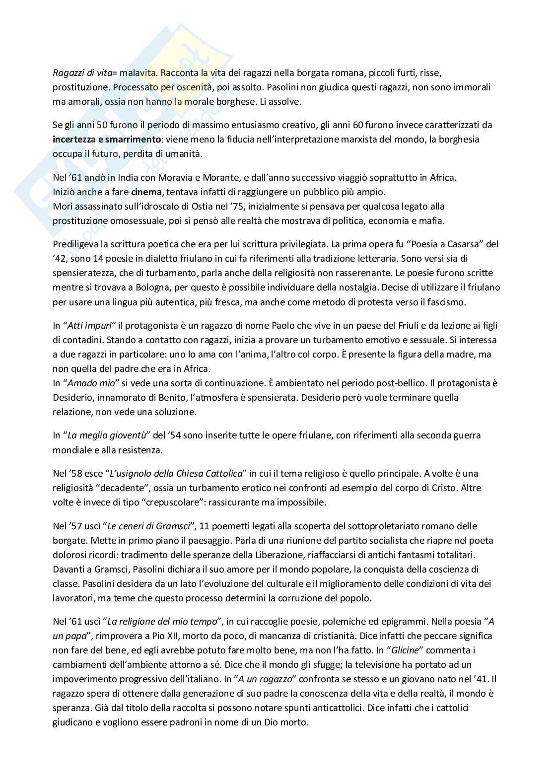 Cultura italiana contemporanea - Pier Paolo Pasolini Pag. 2