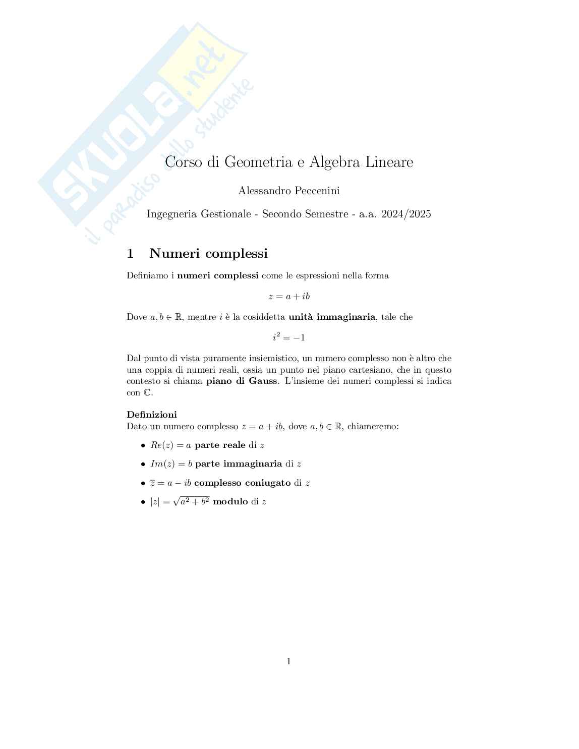 Geomteria e algebra lineare - Appunti completi per il primo parziale Pag. 1