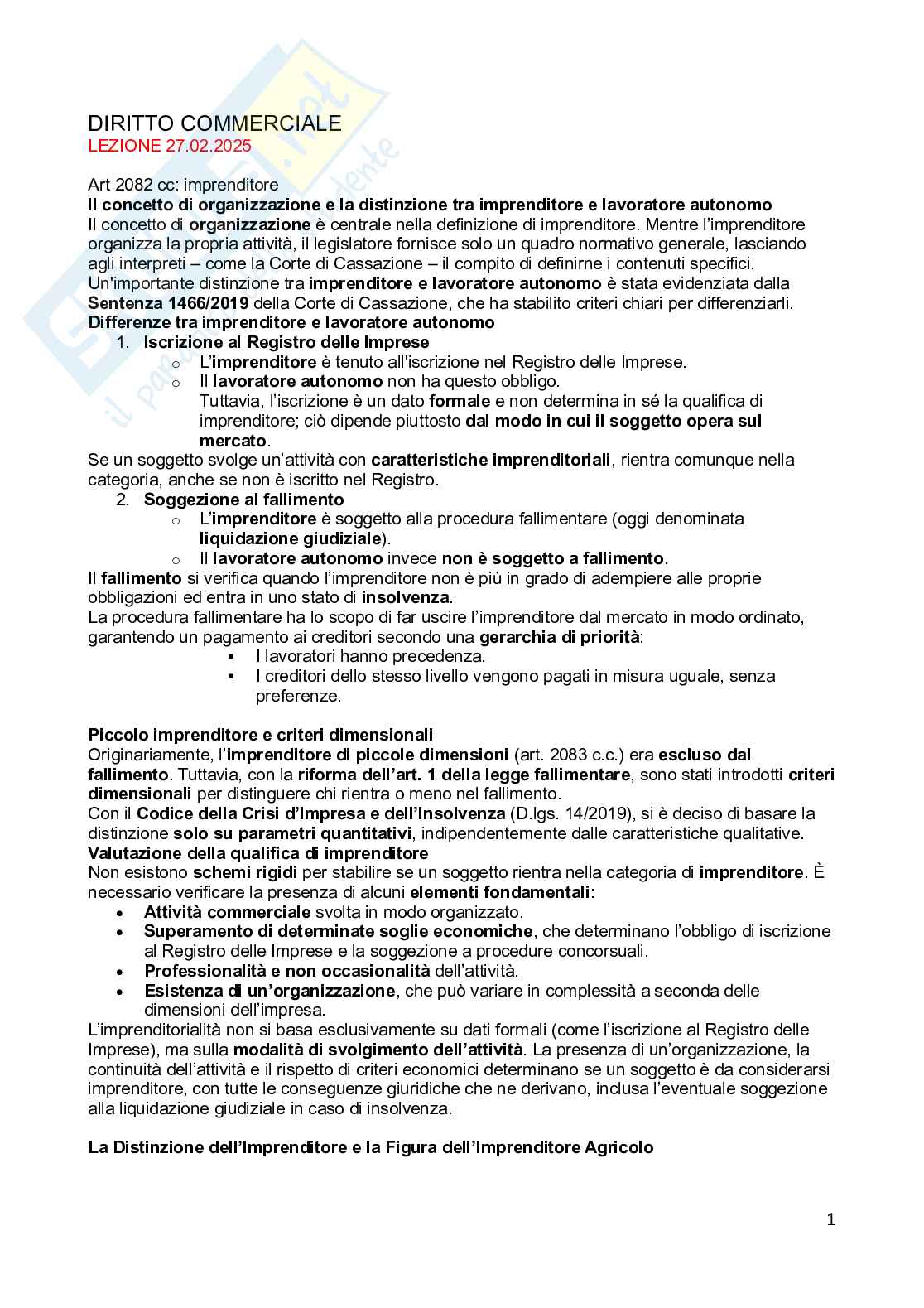 Appunti Diritto commerciale Pag. 1