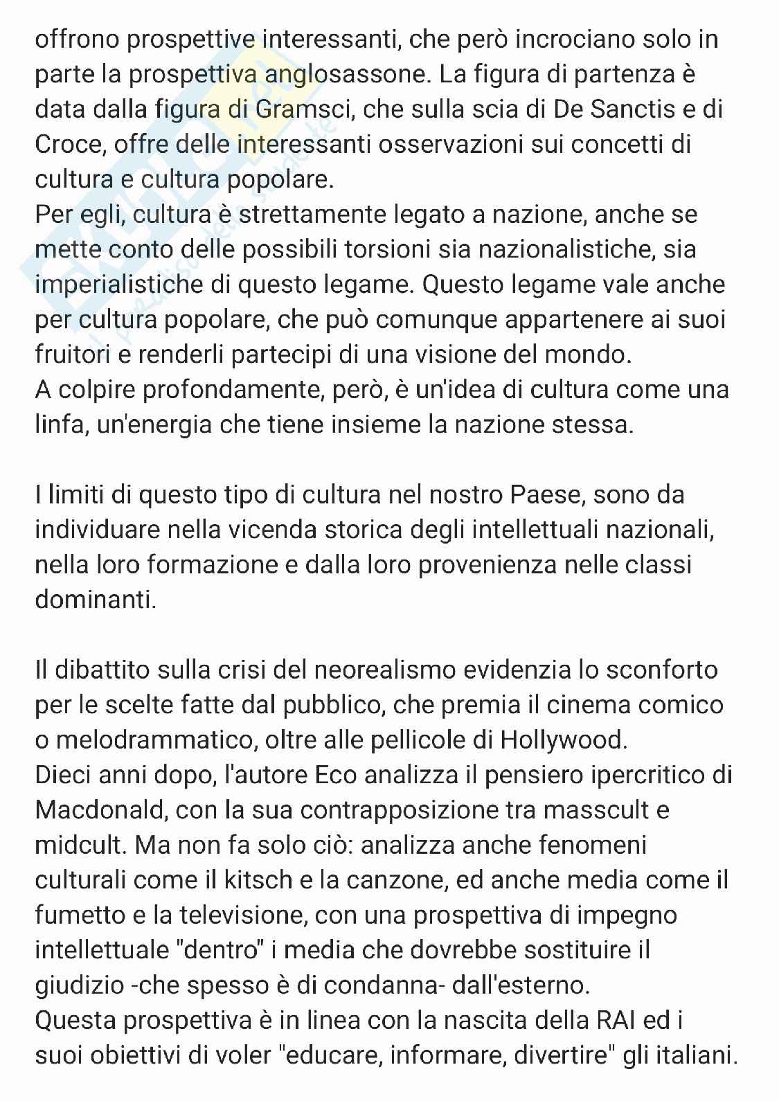 Riassunto esame Teorie e tecniche della comunicazione, Prof. Savona Elena, libro consigliato Lezione sulla cultura popolare , Colombo Pag. 6