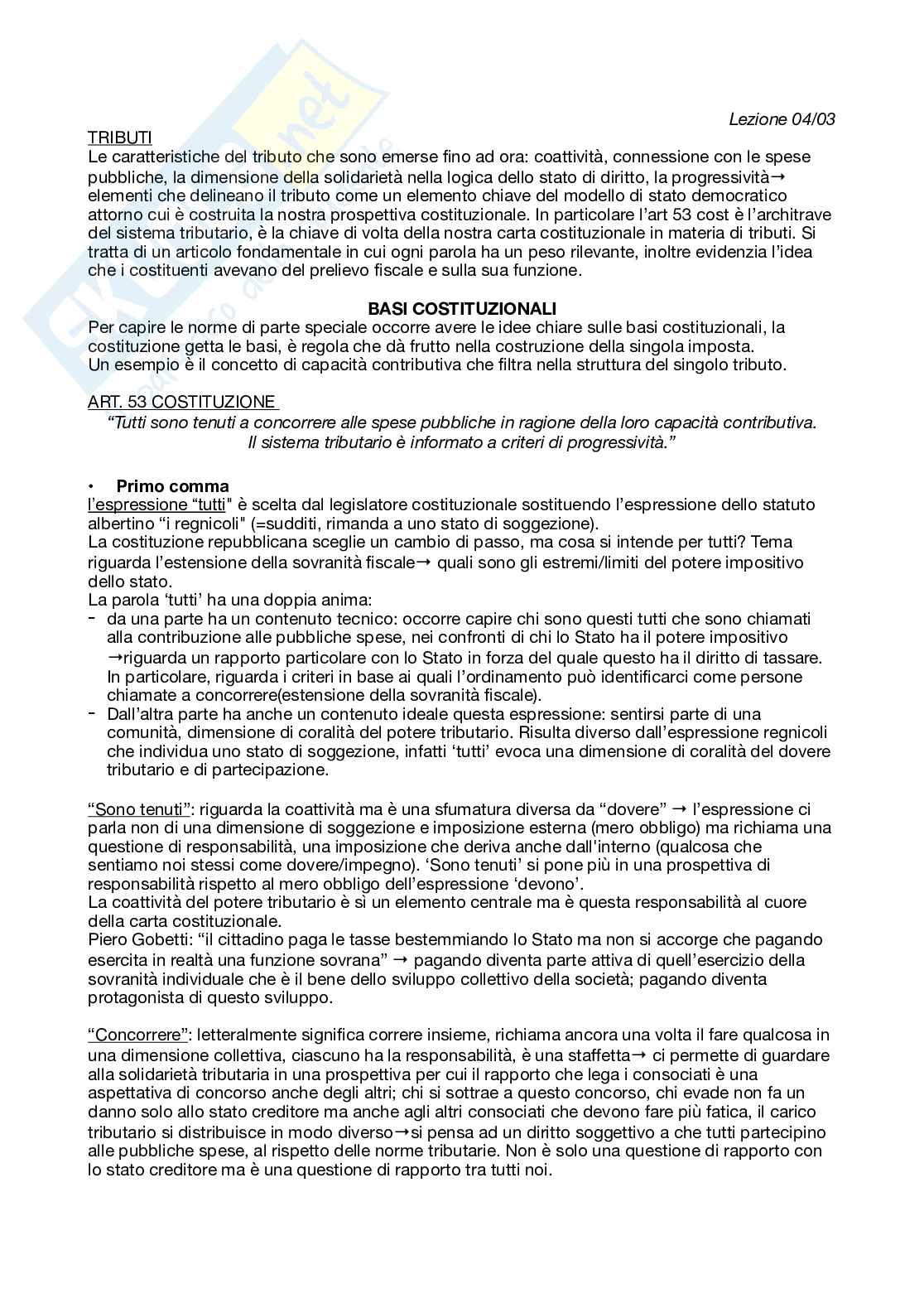Appunti delle lezioni del corso di Diritto tributario Pag. 1