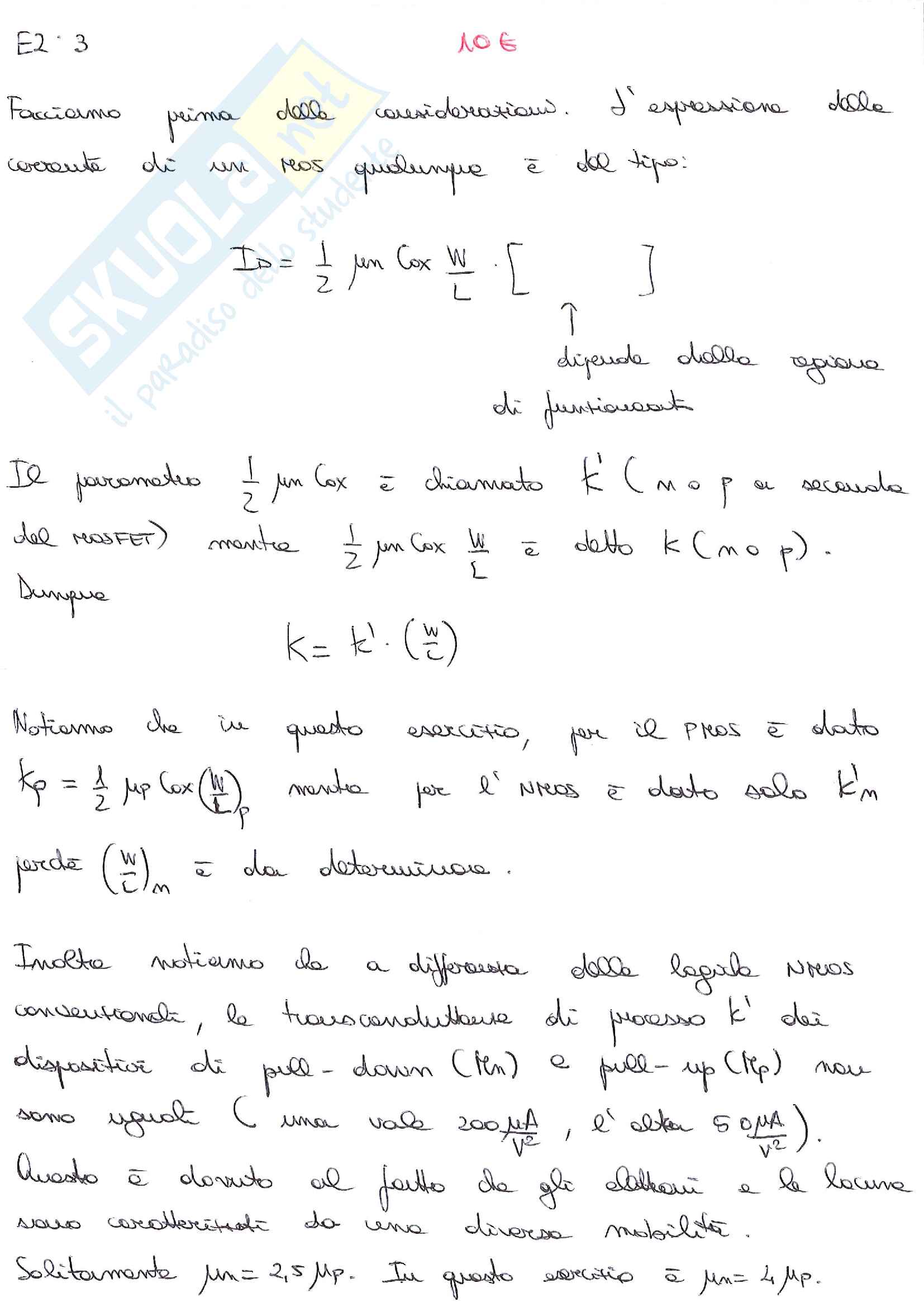 E2 3 Esercizio Pseudo NMOS Fiorini commentato e svolto passo passo Pag. 1