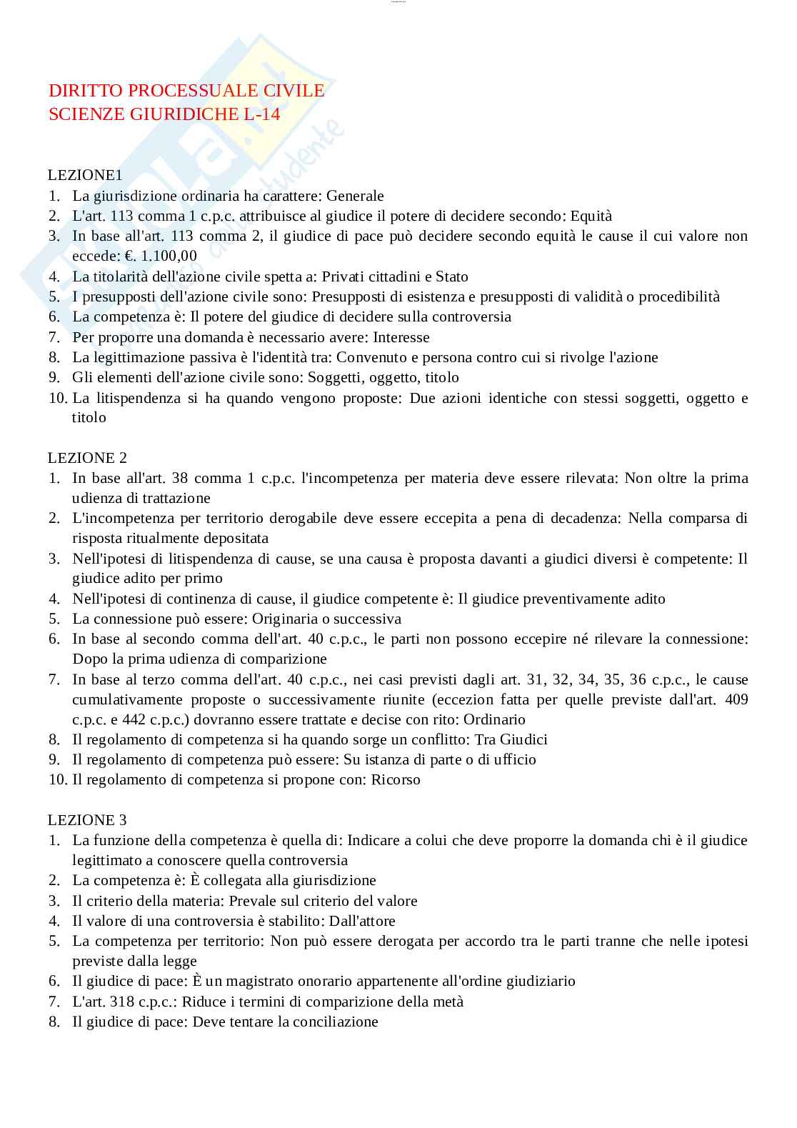 Paniere esame Diritto processuale civile  Pag. 1