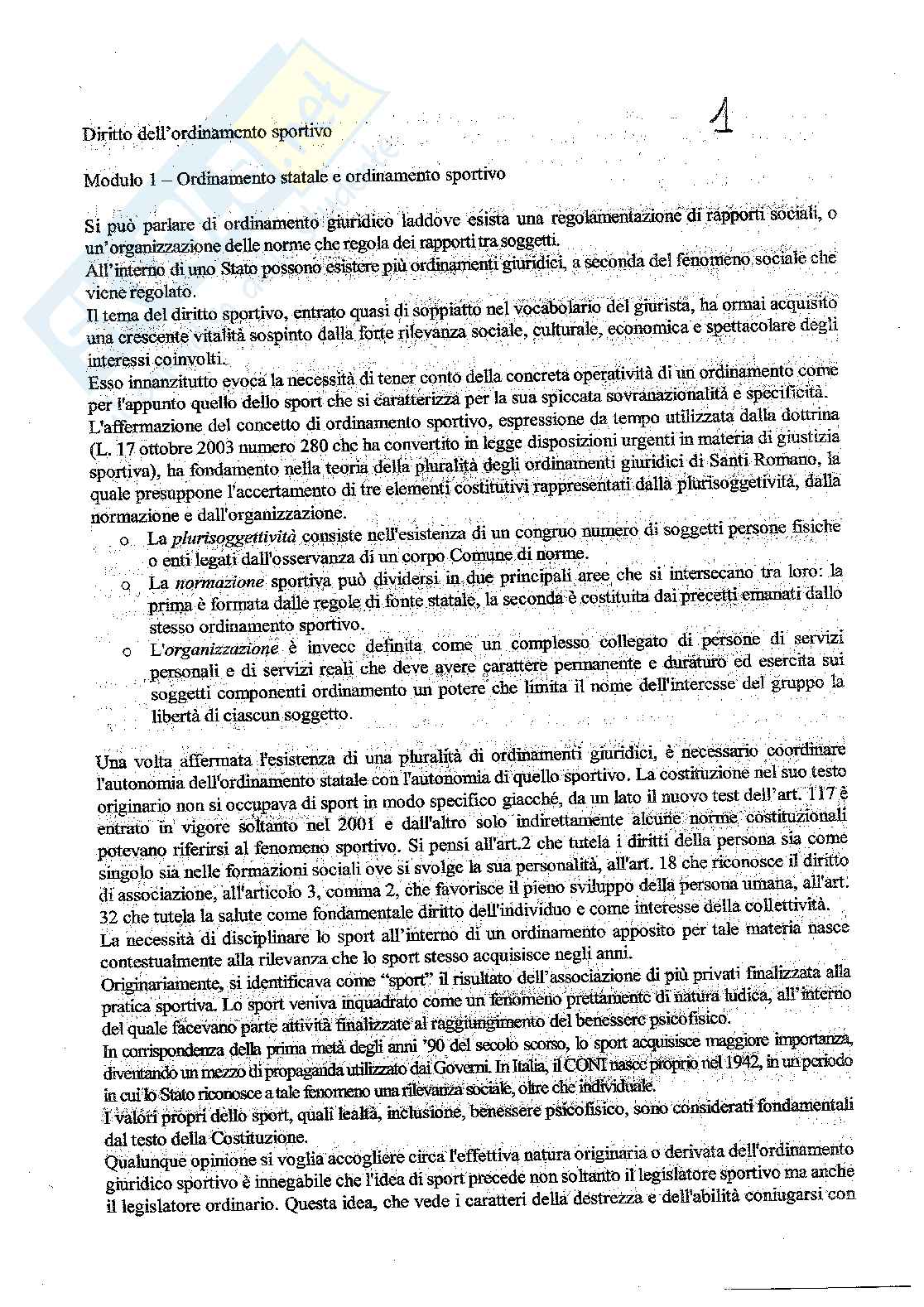 Diritto dell'ordinamento sportivo  Pag. 1