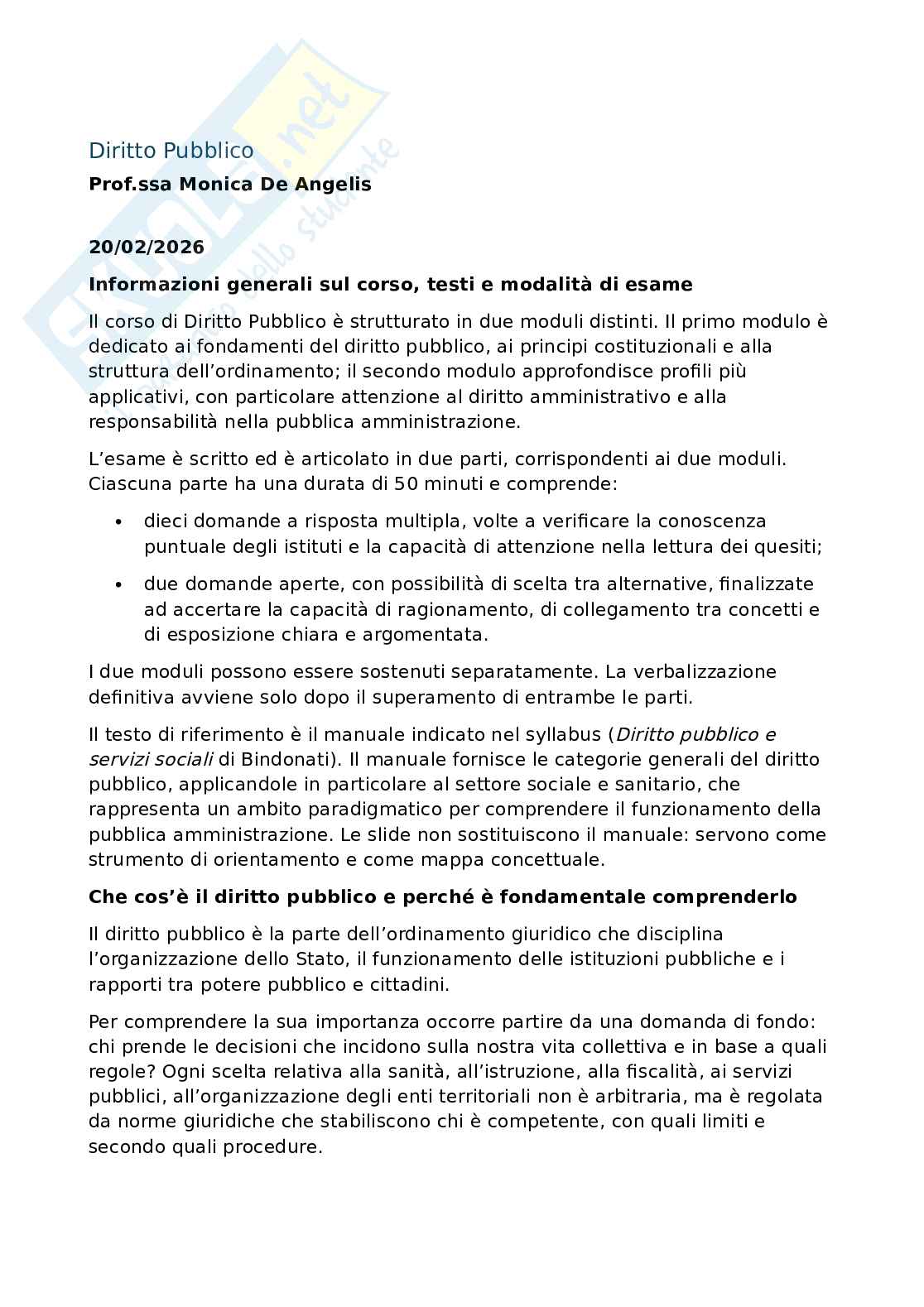 Appunti lezioni Diritto pubblico e della legislazione sanitaria Pag. 1