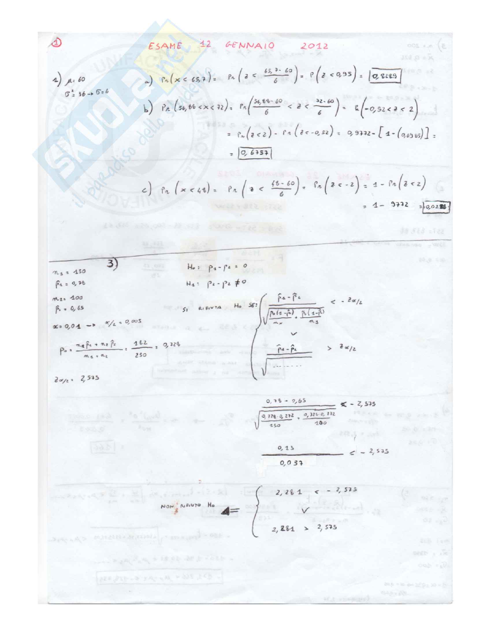 Soluzione esami 2012 2013 2014 Statistica Aziendale Pag. 1