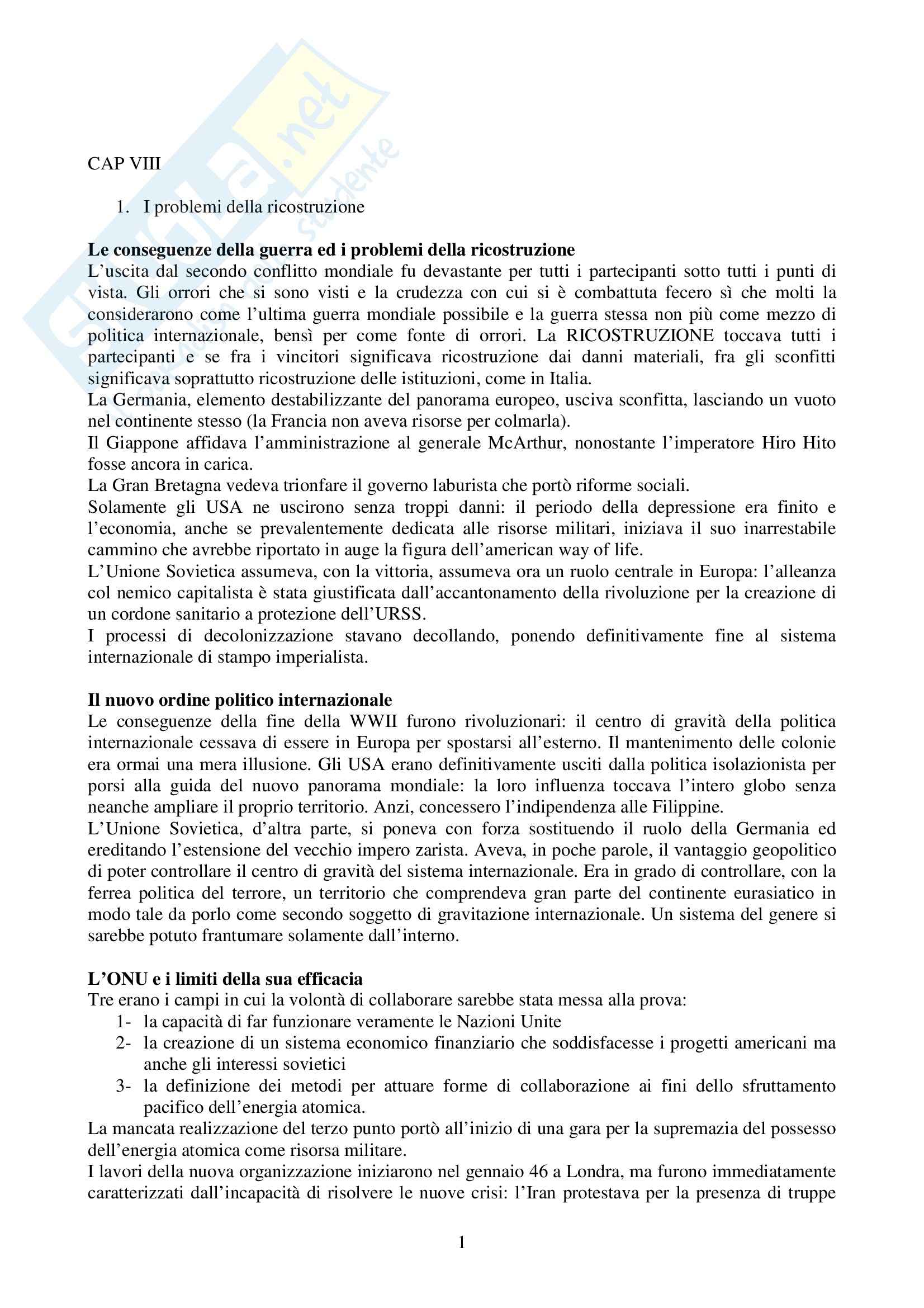 Riassunto esame Storia delle Relazioni Internazionali, prof. Nuti, libro consigliato Storia delle Relazioni Internazionali, di Nolfo Pag. 1