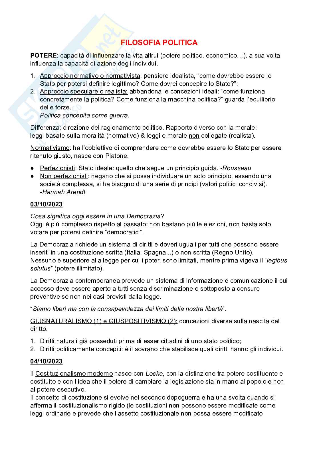 Riassunto esame Filosofia politica, Prof. Fabbrizi Valerio, libro consigliato Modelli di filosofia politica , Petrucciani  Pag. 1