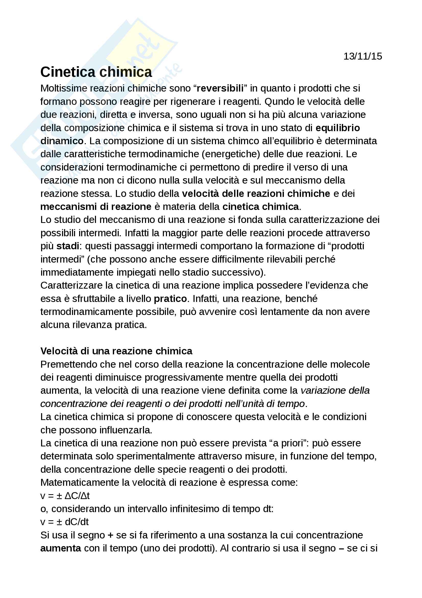 Cinetica Chimica Pag. 1
