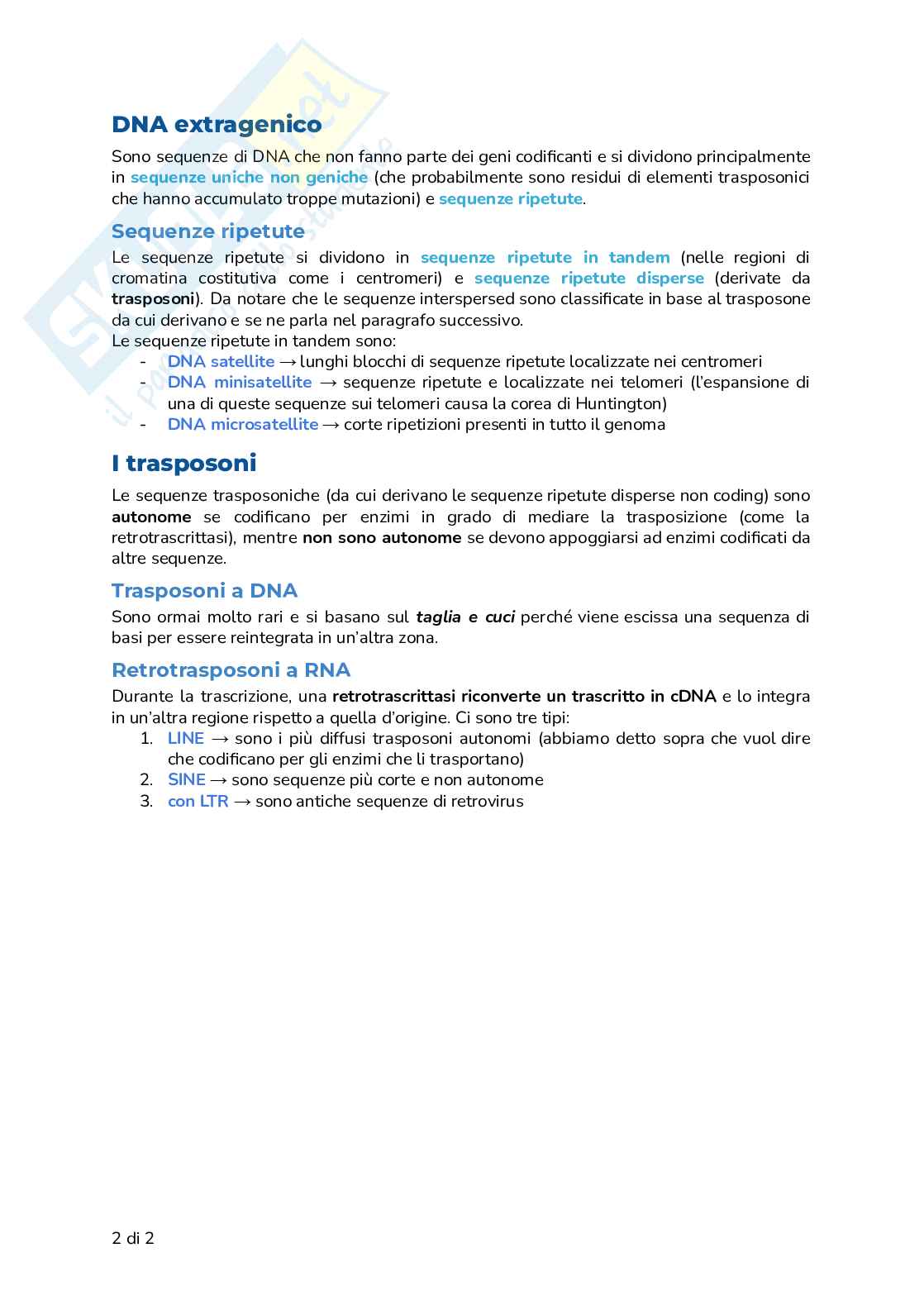 Riassunto esame Biologia, Prof. Frabetti Flavia, libro consigliato Biologia e Genetica - Manuale completo per il semestre filtro, Alessandro, Bucci, Fasano Pag. 2