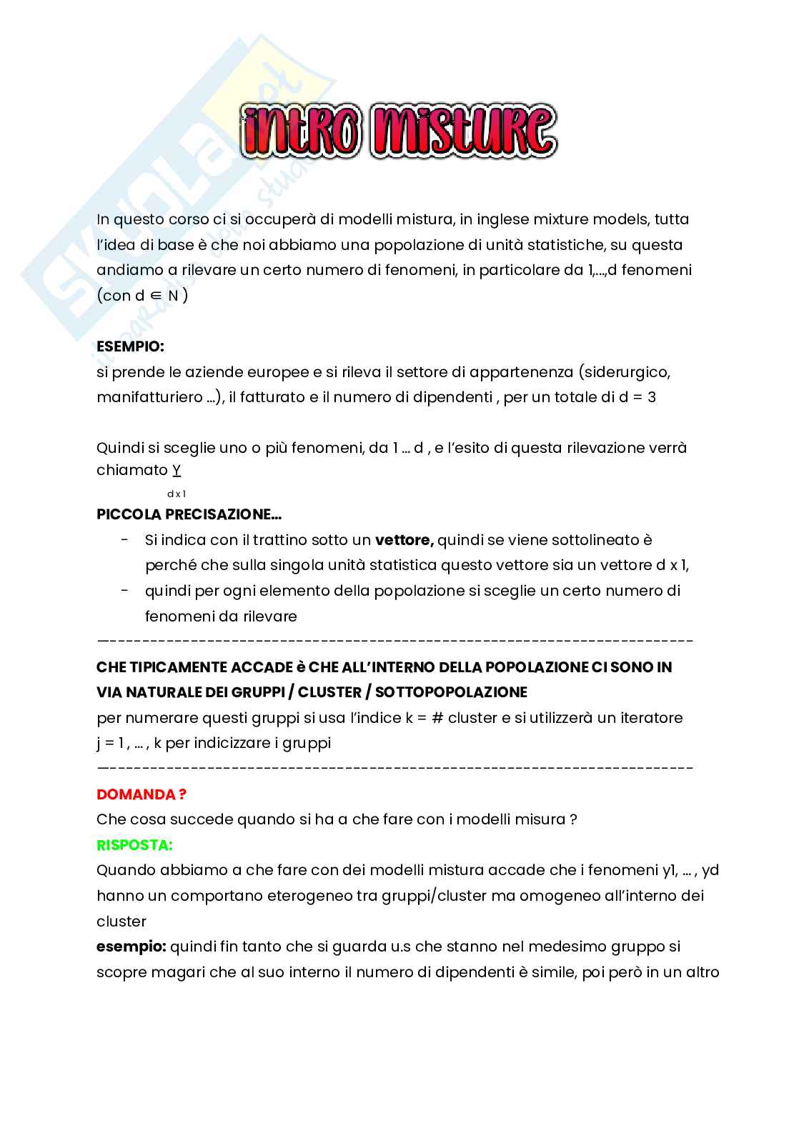 Introduzione alla misture Pag. 1