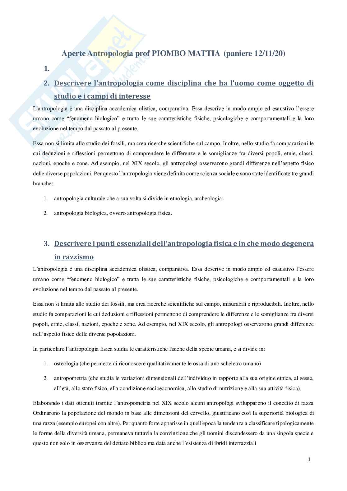 Paniere Antropologia - Risposte aperte - aggiornato (2026) Pag. 2