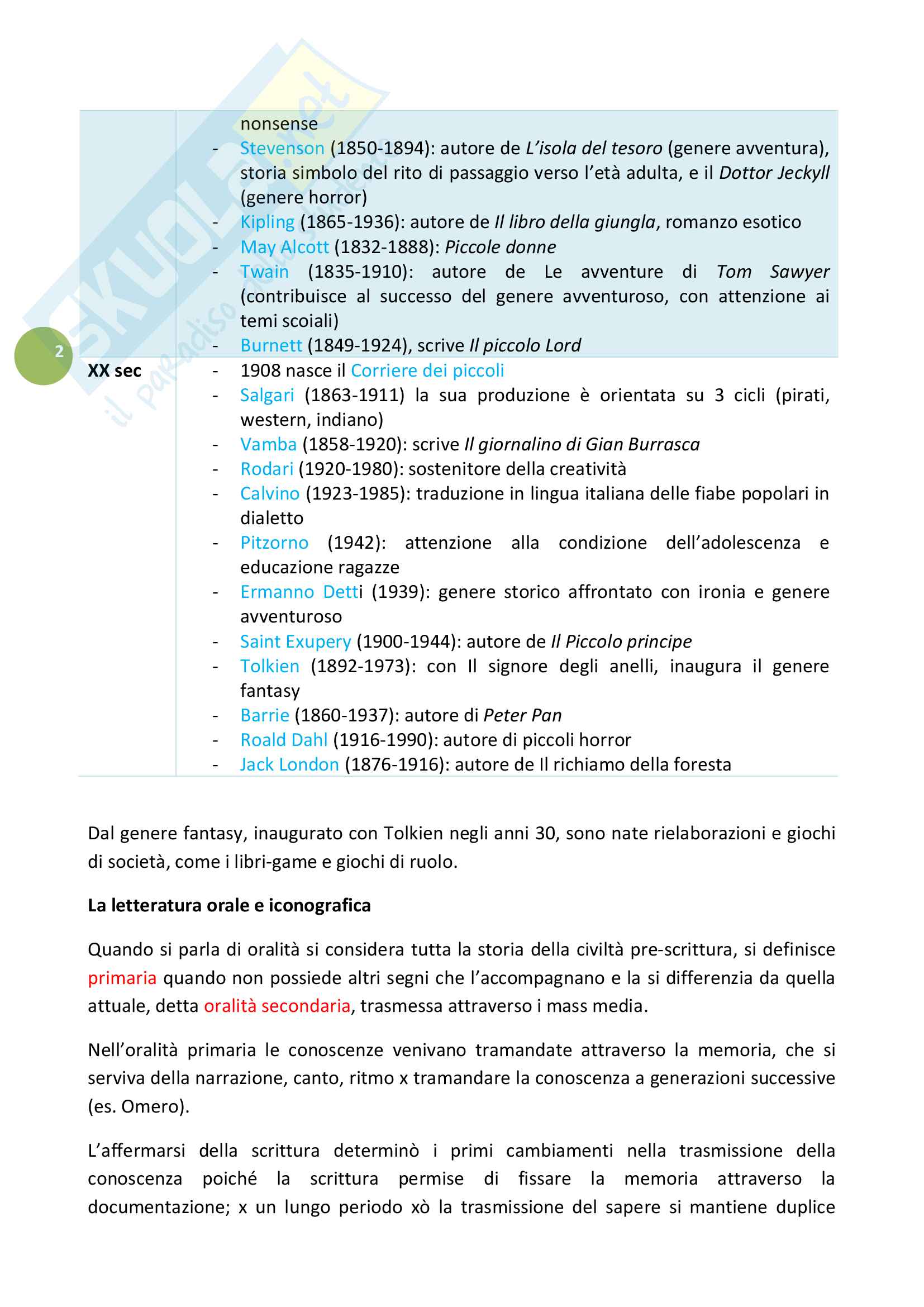 Sunto per l'esame di Storia dell’educazione e della letteratura per l’infanzia, docente Pinottini, libro consigliato Storia e generi della letteratura per l’infanzia, Marrone Pag. 2