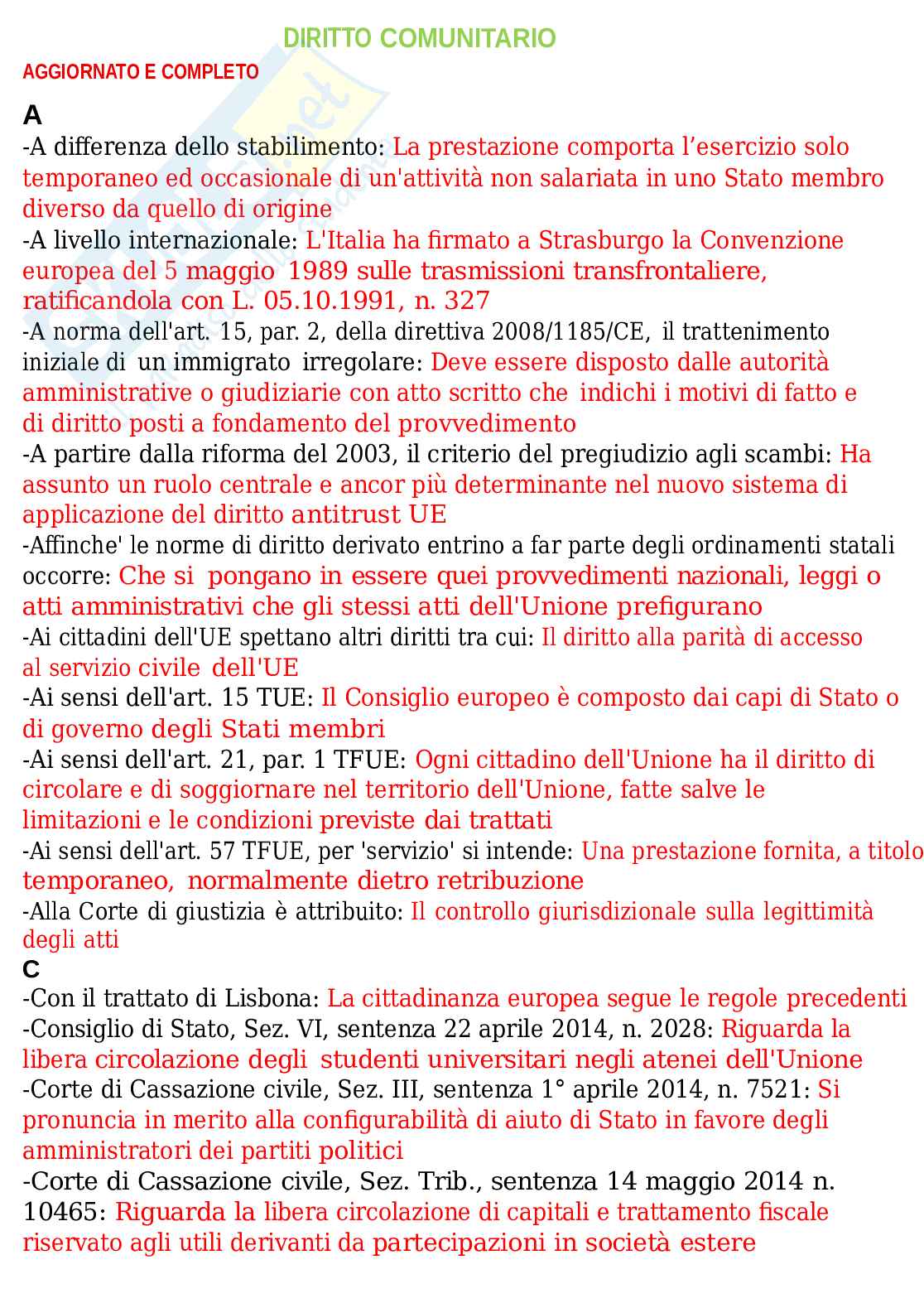 Domande e risposte Diritto comunitario (Ultima versione) Pag. 1