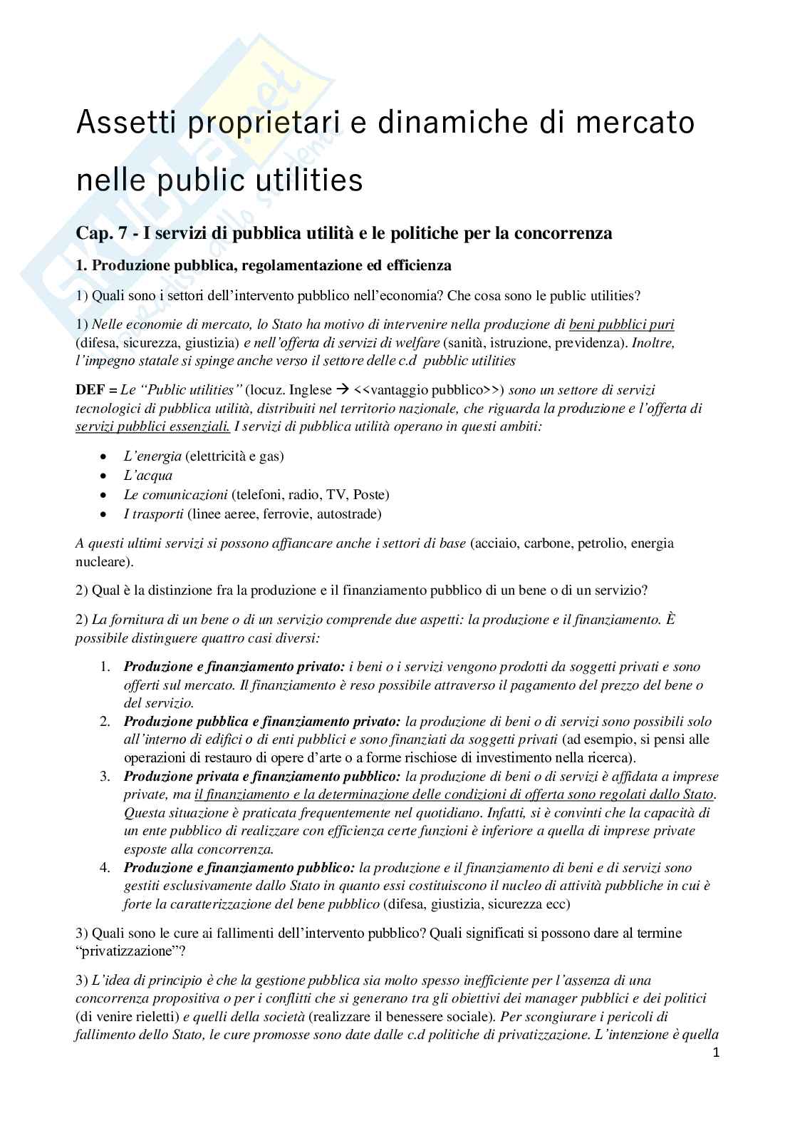 Assetti proprietari e dinamiche di mercato nelle public utilities Pag. 1