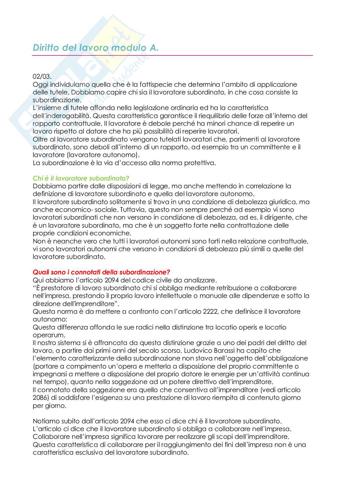 Diritto del lavoro - modulo A Pag. 1