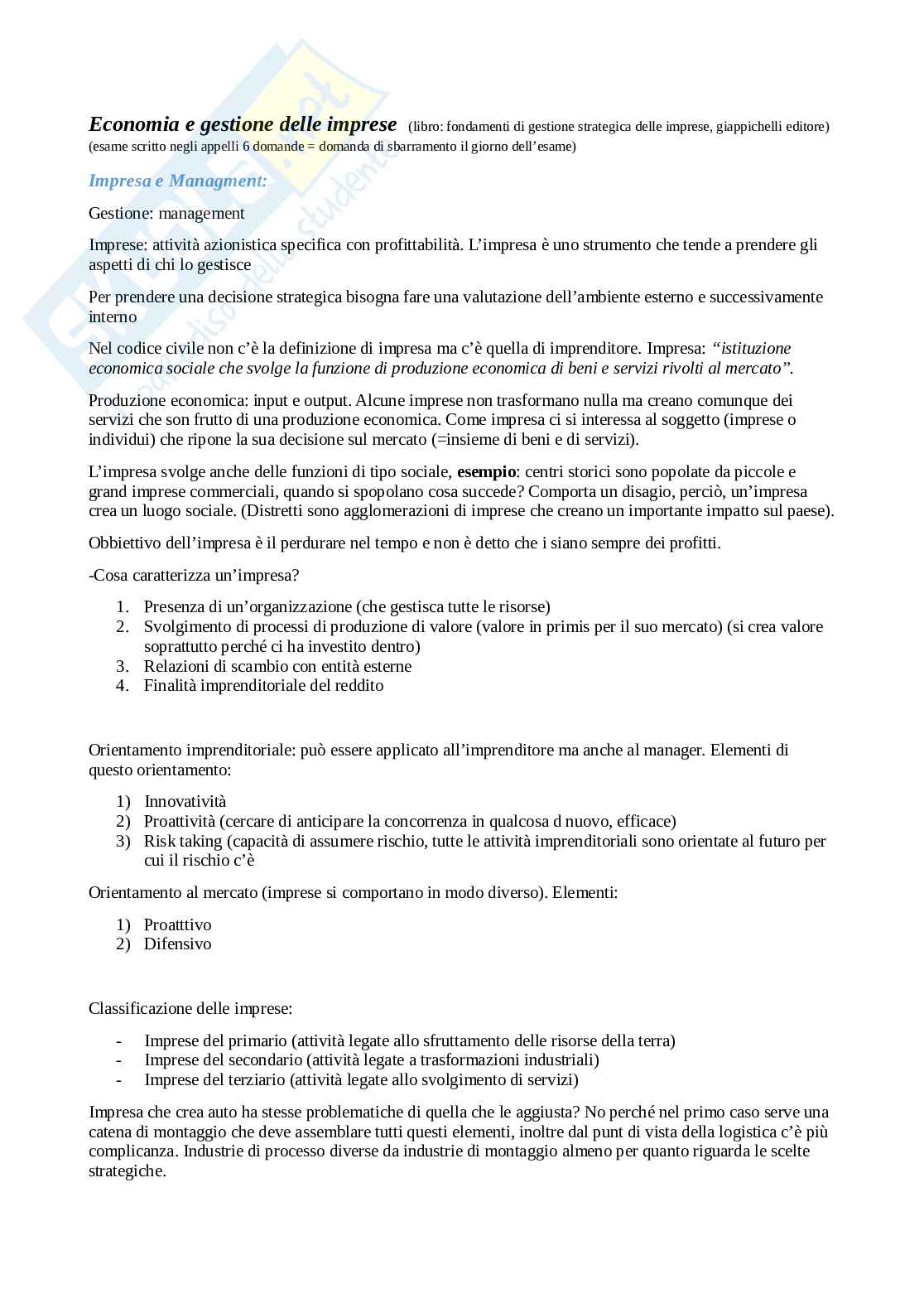 Appunti Economia e gestione delle imprese  Pag. 1