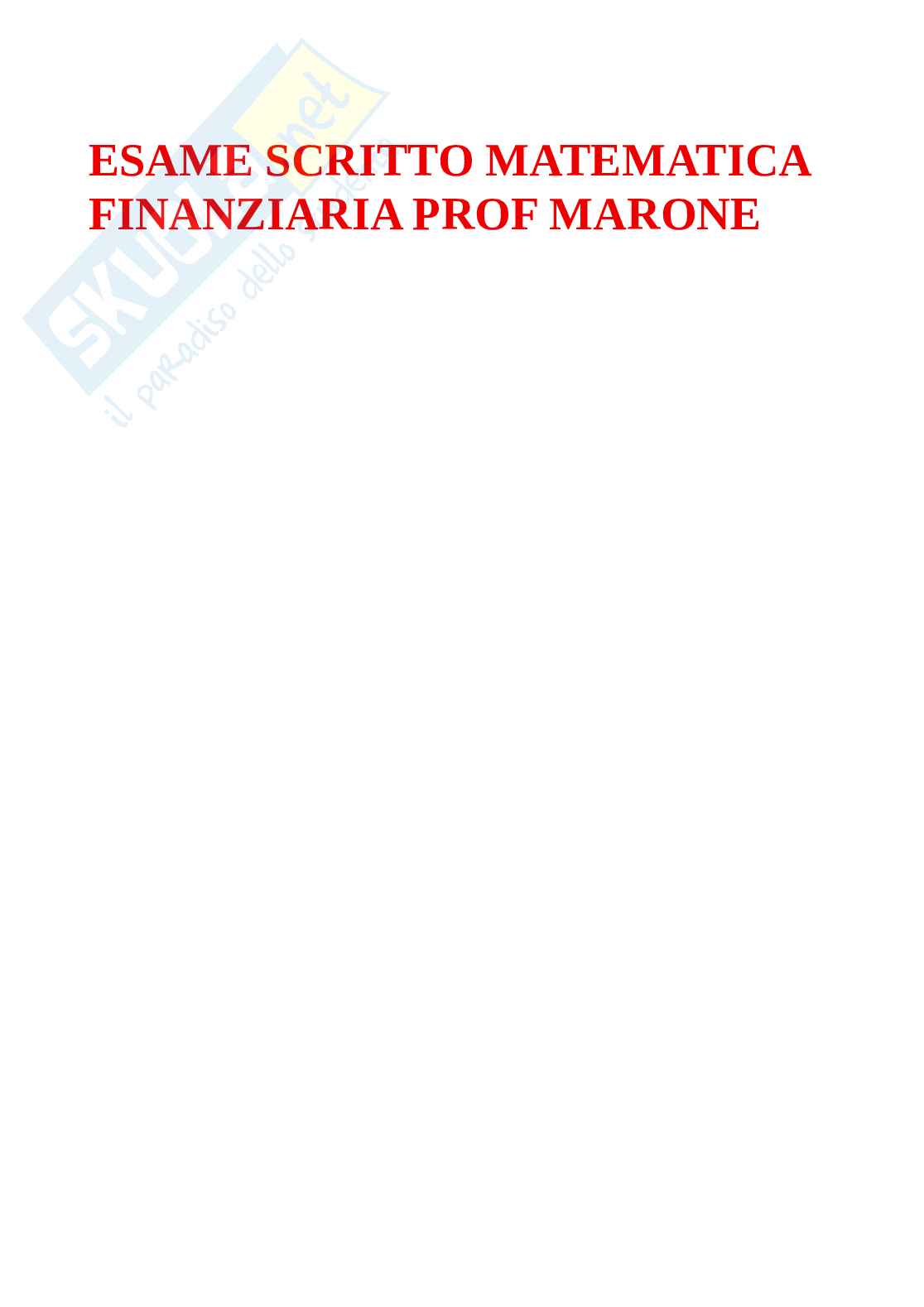 Prova scritta di matematica finanziaria  Pag. 1